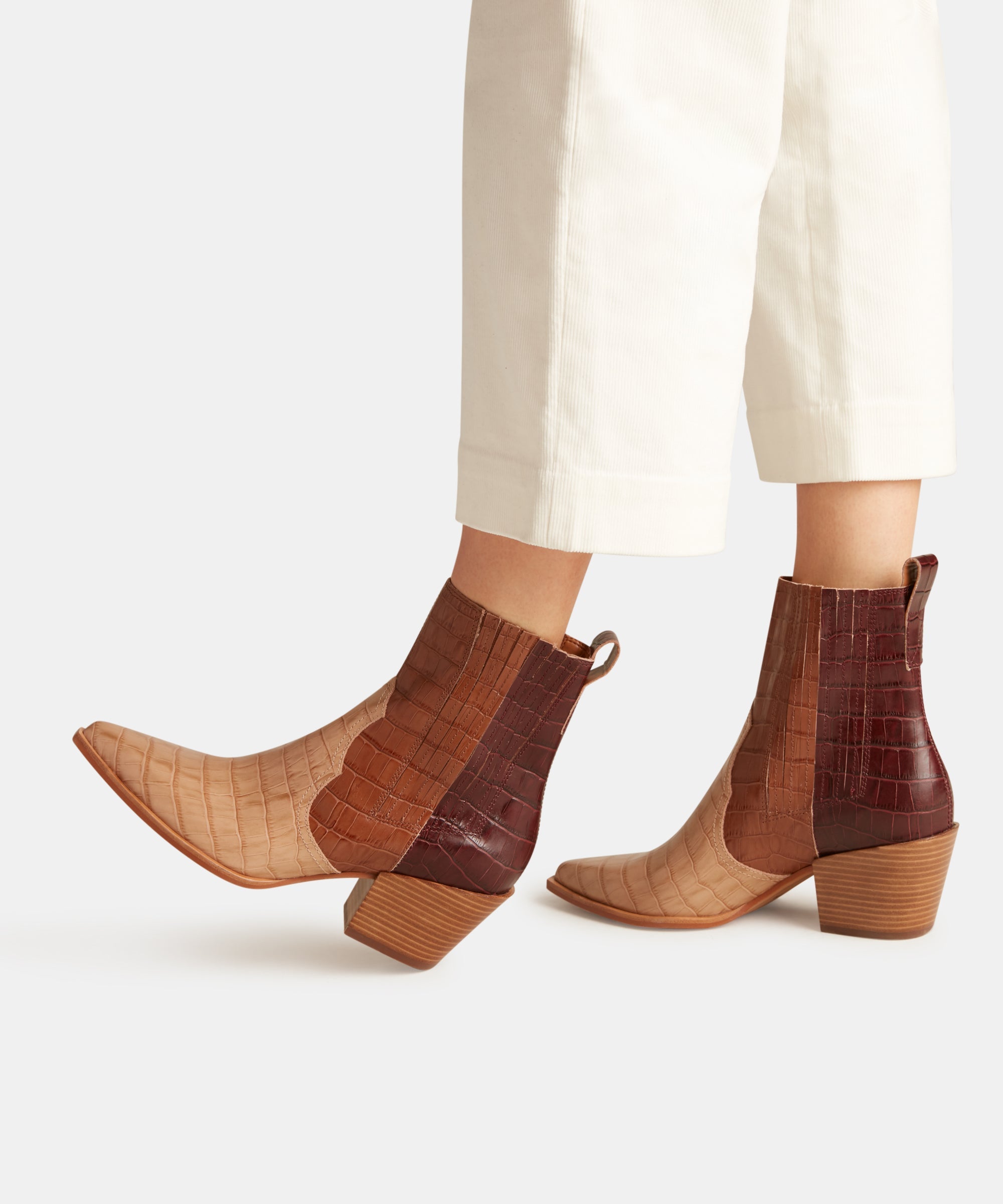 SERNA Women's Brown Multi Crocodile Print Leather Booties - Stylish Ankle Boots for Fall & Winter Fashion, Casual Outings & Office Wear