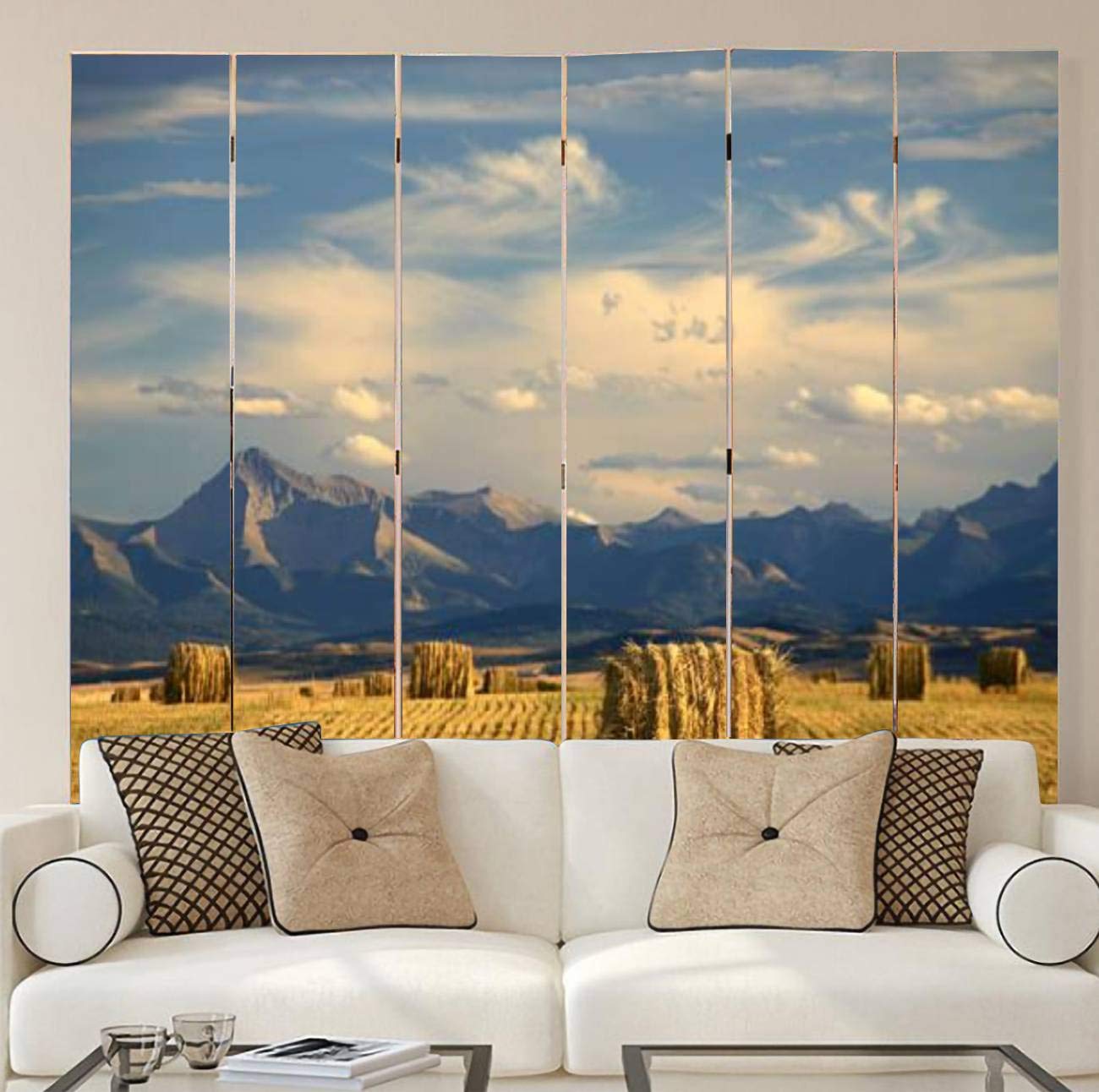 Wooden Room Divider with Alberta Scenic Agriculture & Harvest Theme - 6-Panel Folding Privacy Screen, Dual-Sided Canvas Partition for Home Office, Bedroom, and Indoor Display Shelves | Perfect for Space Separation and Decorative Wall Art