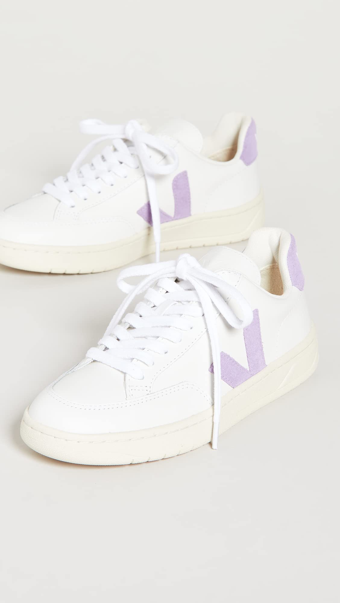 Veja Women's V-12 Sneakers - White & Lavender Vegan Leather Sneakers | US Size 7 Medium | Eco-Friendly Casual Shoes for Walking, Work & Everyday Wear