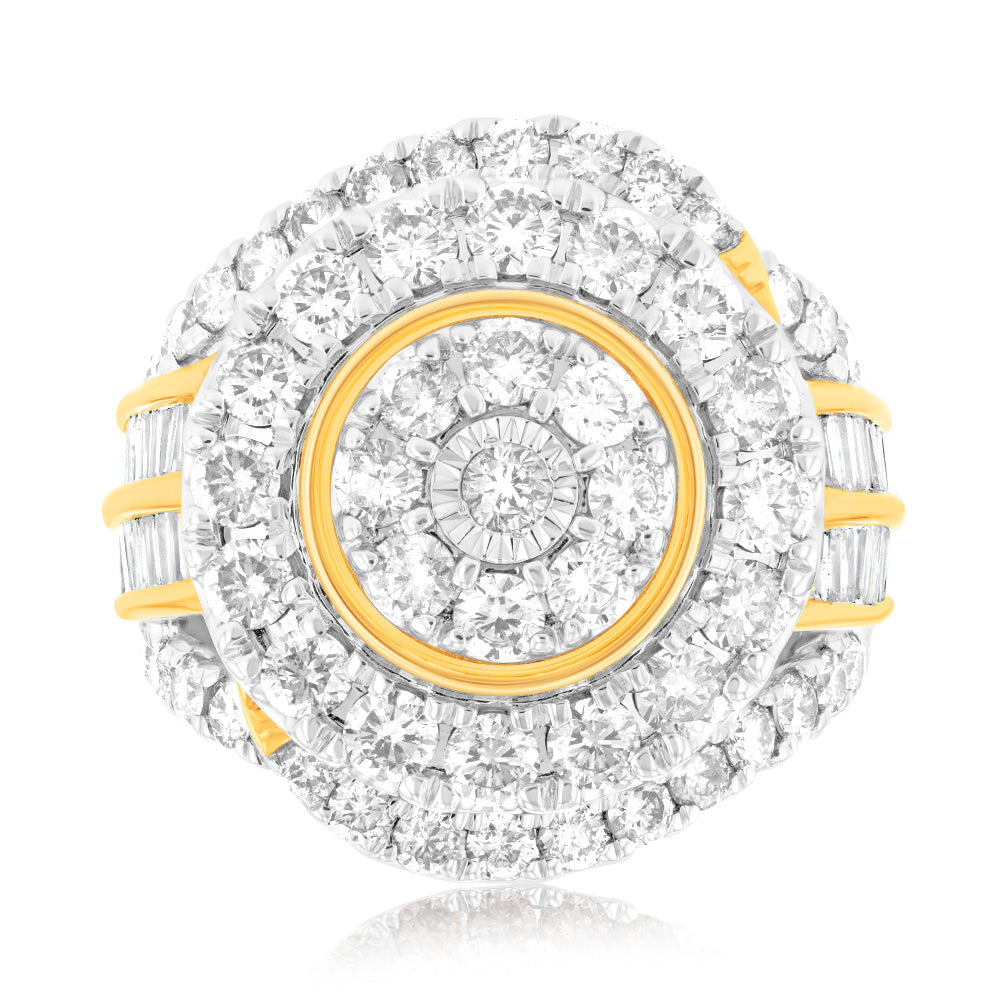 9ct Yellow Gold 3.05 Carat Diamond Ring with Brilliant & Tapered Baguette Diamonds | Elegant Wedding, Engagement & Anniversary Jewelry Gift for Women