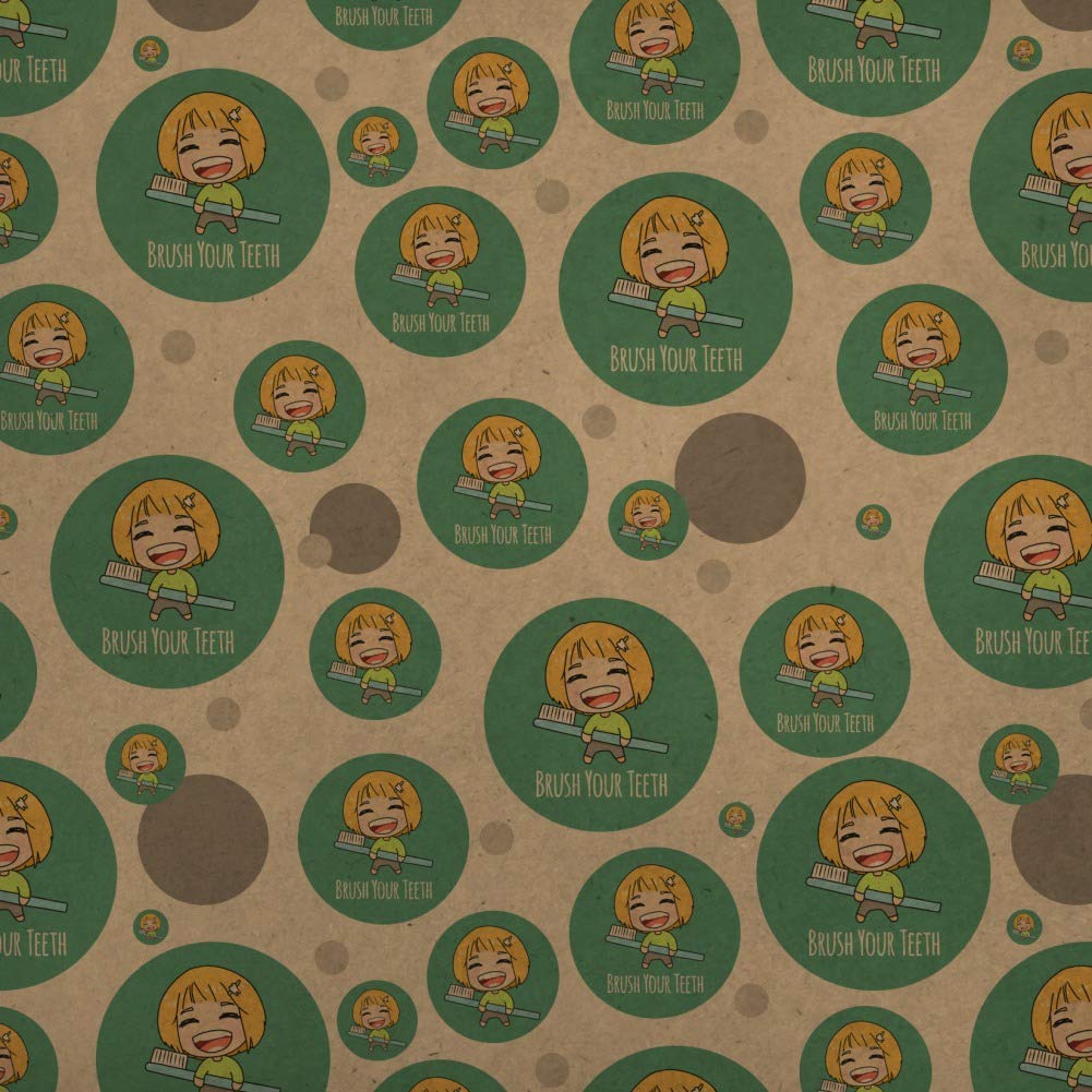 Kawaii Chibi Toothbrush Design Premium Kraft Gift Wrap Paper Roll - Eco-Friendly Wrapping for Birthdays, Parties & DIY Crafts