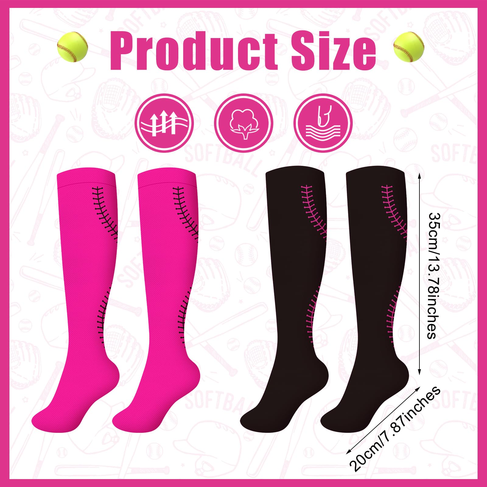 Xtremee 6 Pairs Neon Pink Softball Socks for Girls - Breathable Athletic Sports Socks with Cushioned Sole - Perfect for Softball Games, Team Sports & Active Wear