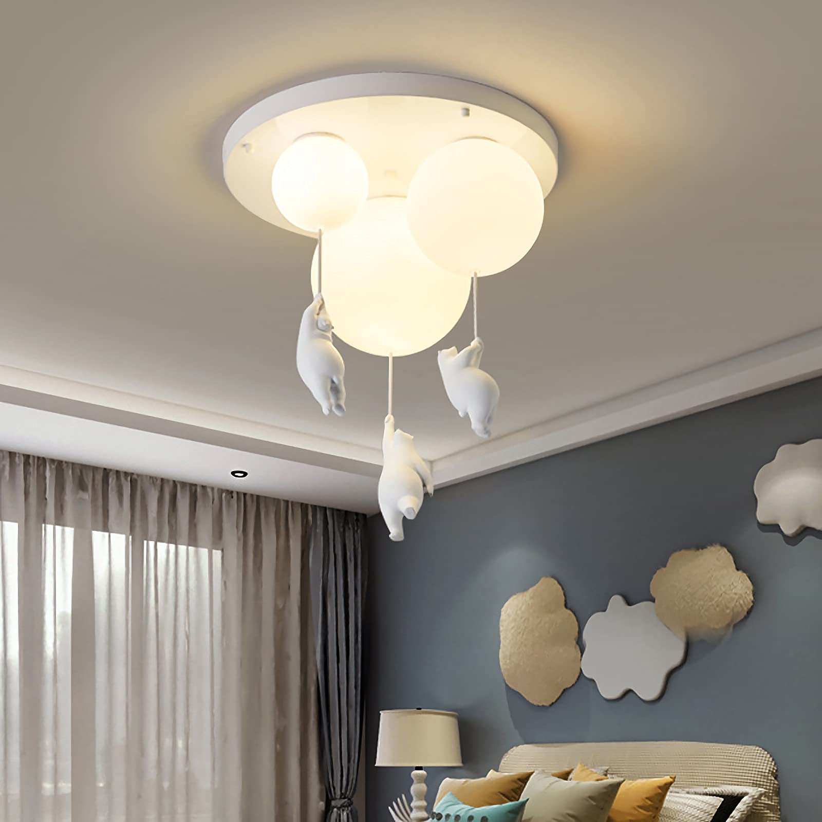 Adorable Cartoon Bear Flush Mount Ceiling Light with White Glass Shade - Cute Nursery Lighting for Kids Bedroom, Playroom, Boys & Girls Room, Living Room Decor | Perfect for Children's Spaces and Cozy Home Ambiance