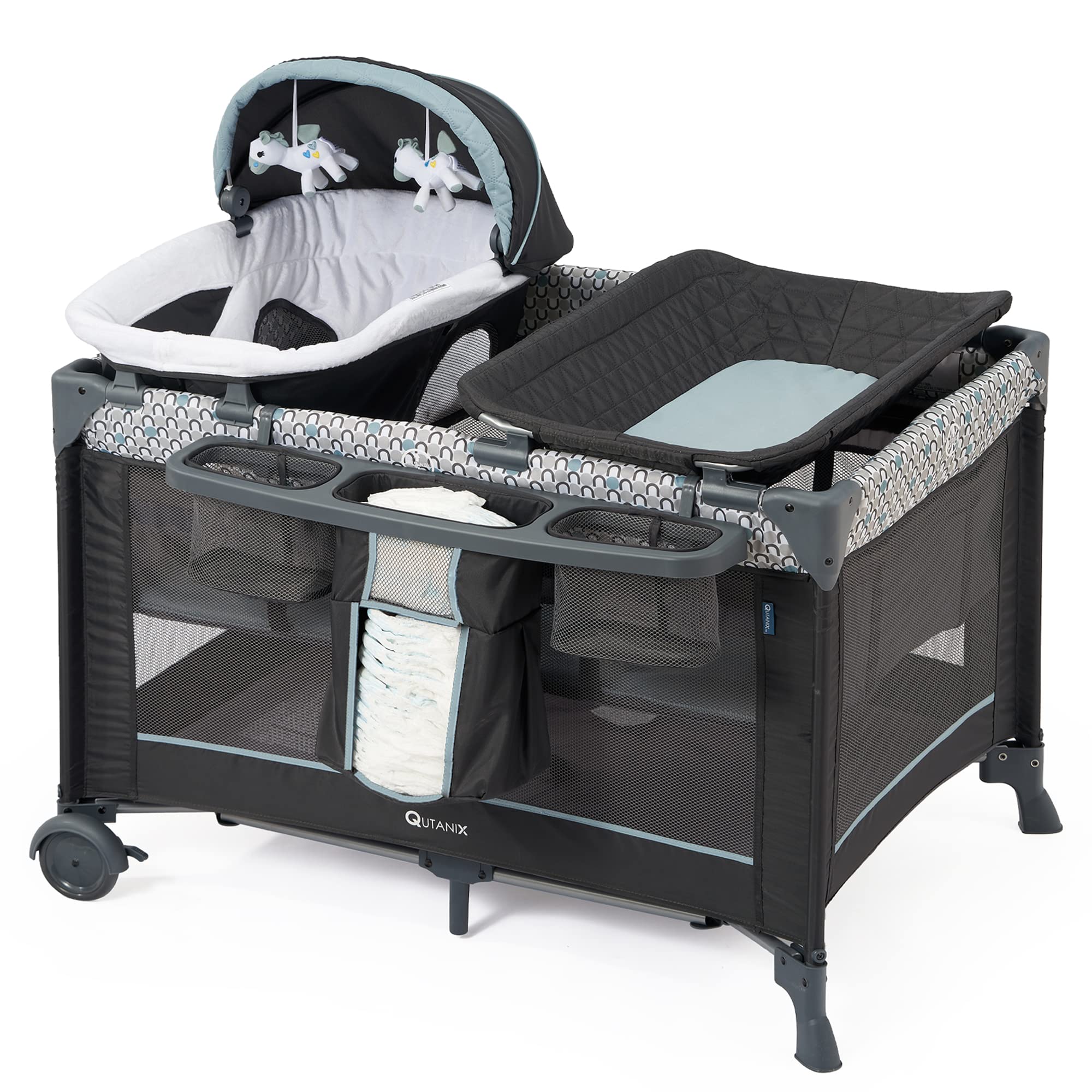 5-in-1 Multifunctional Foldable Baby Playpen with Bassinet, Changing Table, Newborn Napper & Canopy - Portable Crib for Infants & Toddlers | Perfect for Nursery, Travel & Home Use