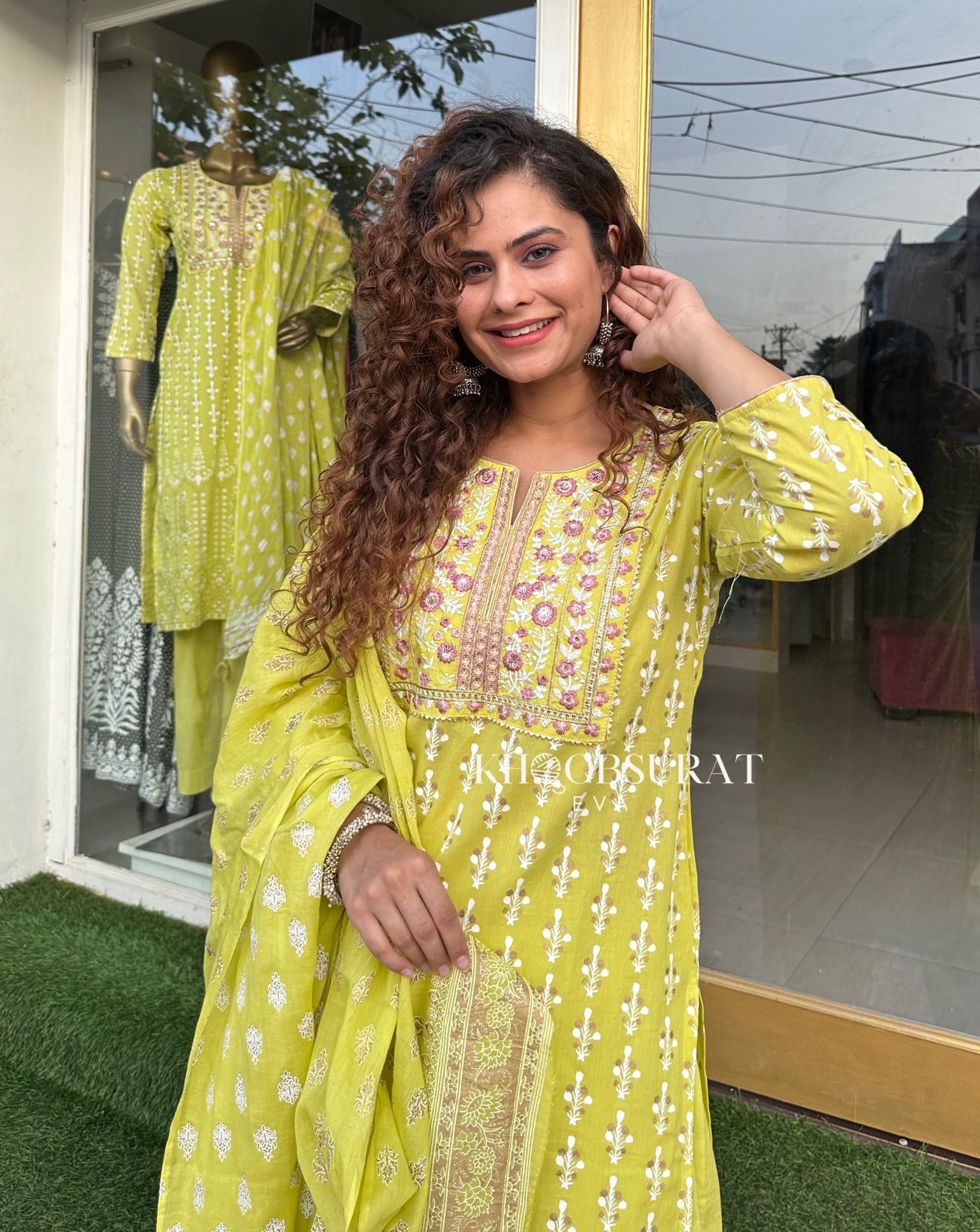 FREYA Yellow Embroidered Kurta Suit Set for Women | Traditional Indian Ethnic Wear | Perfect for Festivals, Weddings & Special Occasions