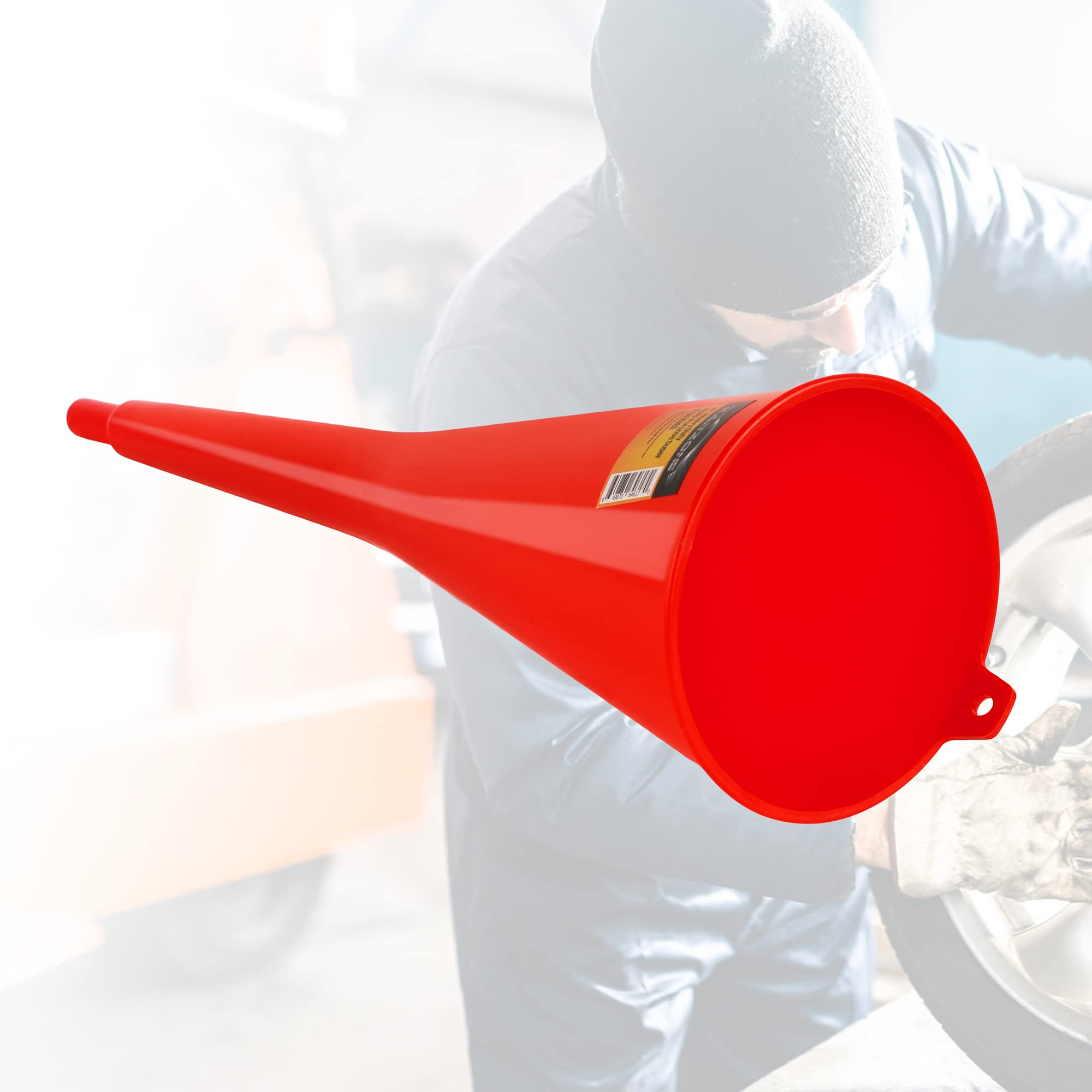 Premium Round Kitchen Funnel - 12oz Food-Grade Funnel for Bottles, Jars & Containers - Heavy Duty Oil Funnel for Gas, Lubricants & Automotive Fluids - Perfect for Cooking, Baking & DIY Car Maintenance (Red)