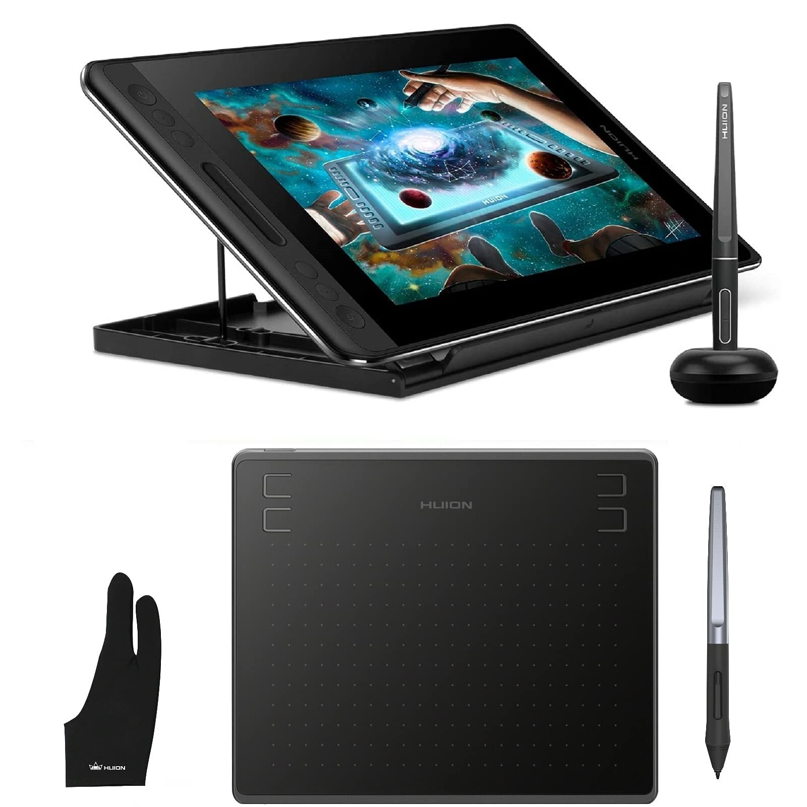 HUION KAMVAS Pro 12 Drawing Tablet with Screen - Full Laminated Graphics Tablet with Battery-Free Stylus, 8192 Pressure Levels, Tilt Support - Includes Adjustable Stand, Glove & HS64 Drawing Pen - Compatible with Android - Perfect for Digital Art, Animation & Graphic Design