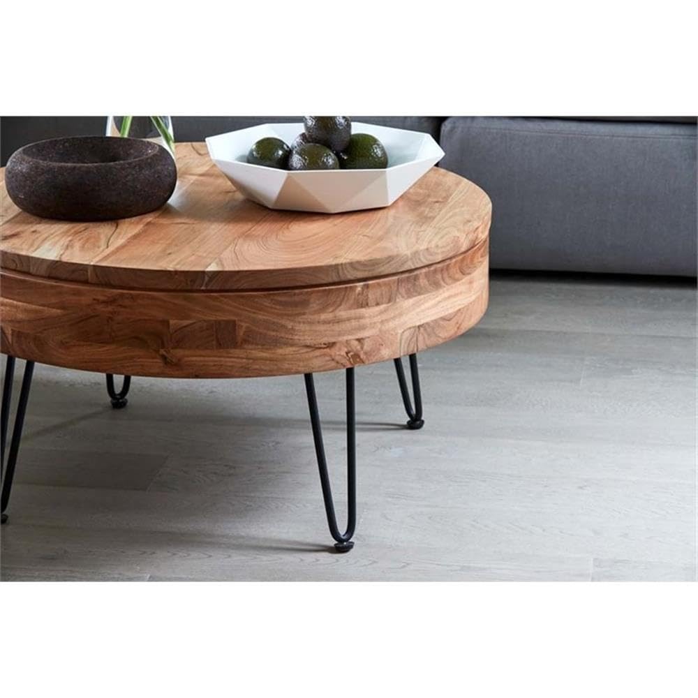 Armen Living Privado Storage Coffee Table - Brown Leather Top with Hidden Storage Compartment | Perfect for Living Room, Office, or Small Space Organization