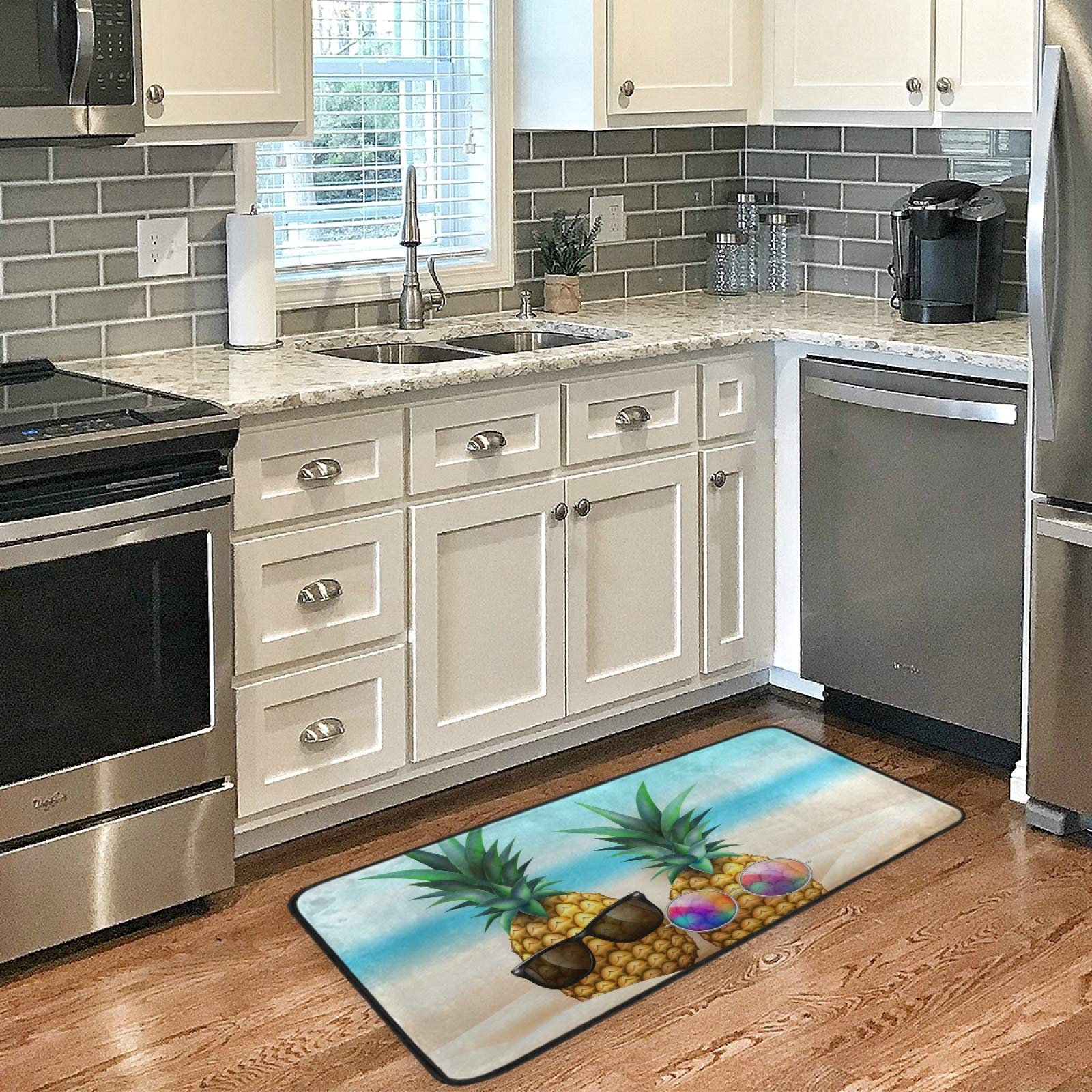Non-Slip Pineapple Kitchen Rug Mat 39x20 Inch - Funny Soft Bathroom Doormat & Runner for Home Decor - Perfect for Kitchen, Bathroom, Laundry Room & Entryway