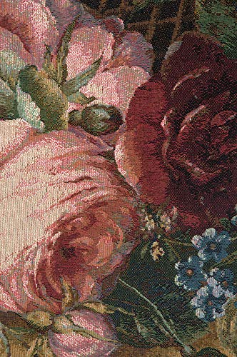 Charlotte Home Furnishings Black French Floral Tapestry Wall Hanging - 28x38 Inch Silk Basket of Flowers Wall Art Decor, Viscose Cotton Polyester Blend for Living Room, Bedroom & Dorm Decoration