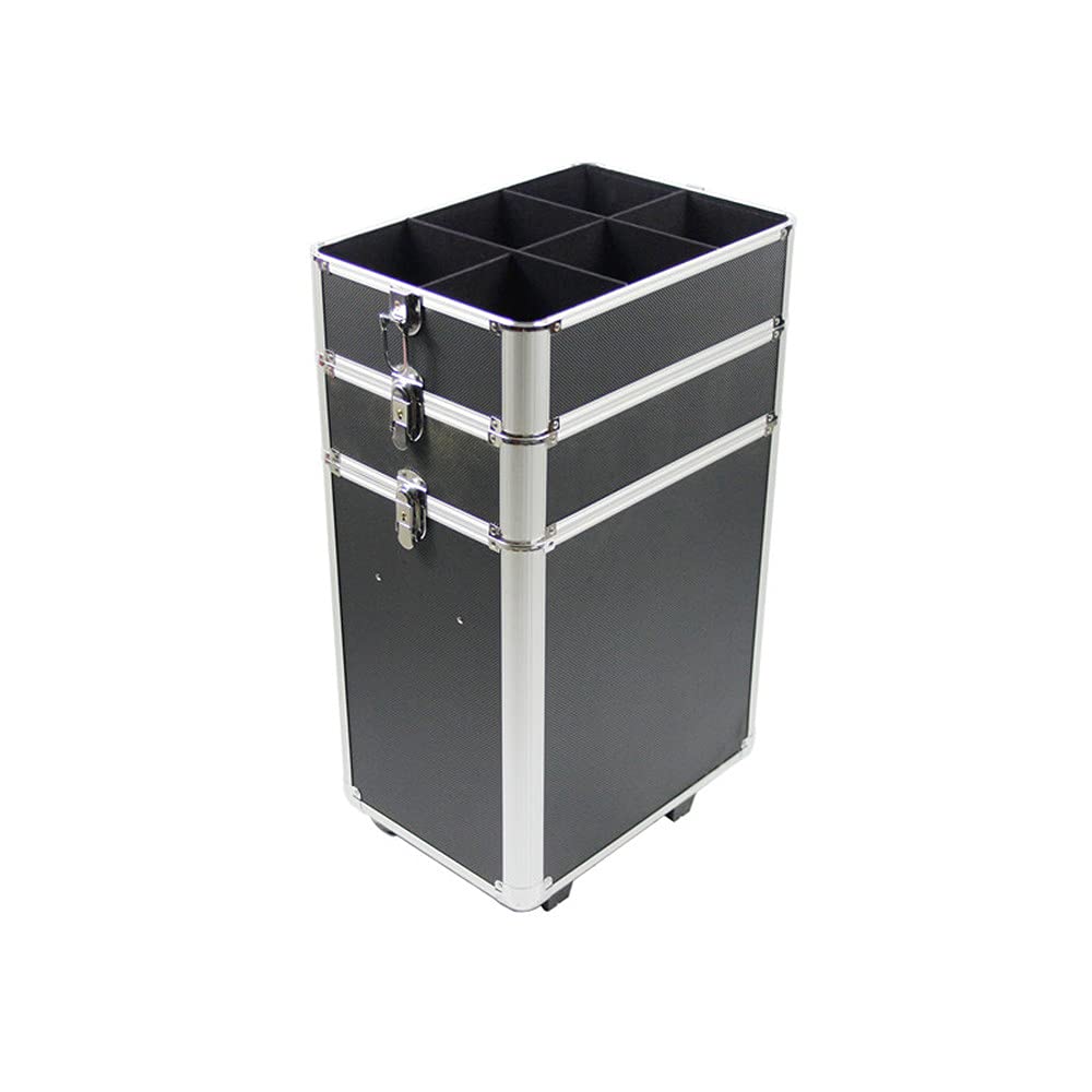 4 in 1 Professional Aluminum Makeup Train Case with Wheels - Rolling Cosmetic Organizer for Beauty Artists, Stylists & Travel - Black | Perfect for Salon, Bridal & On-Site Makeup Services