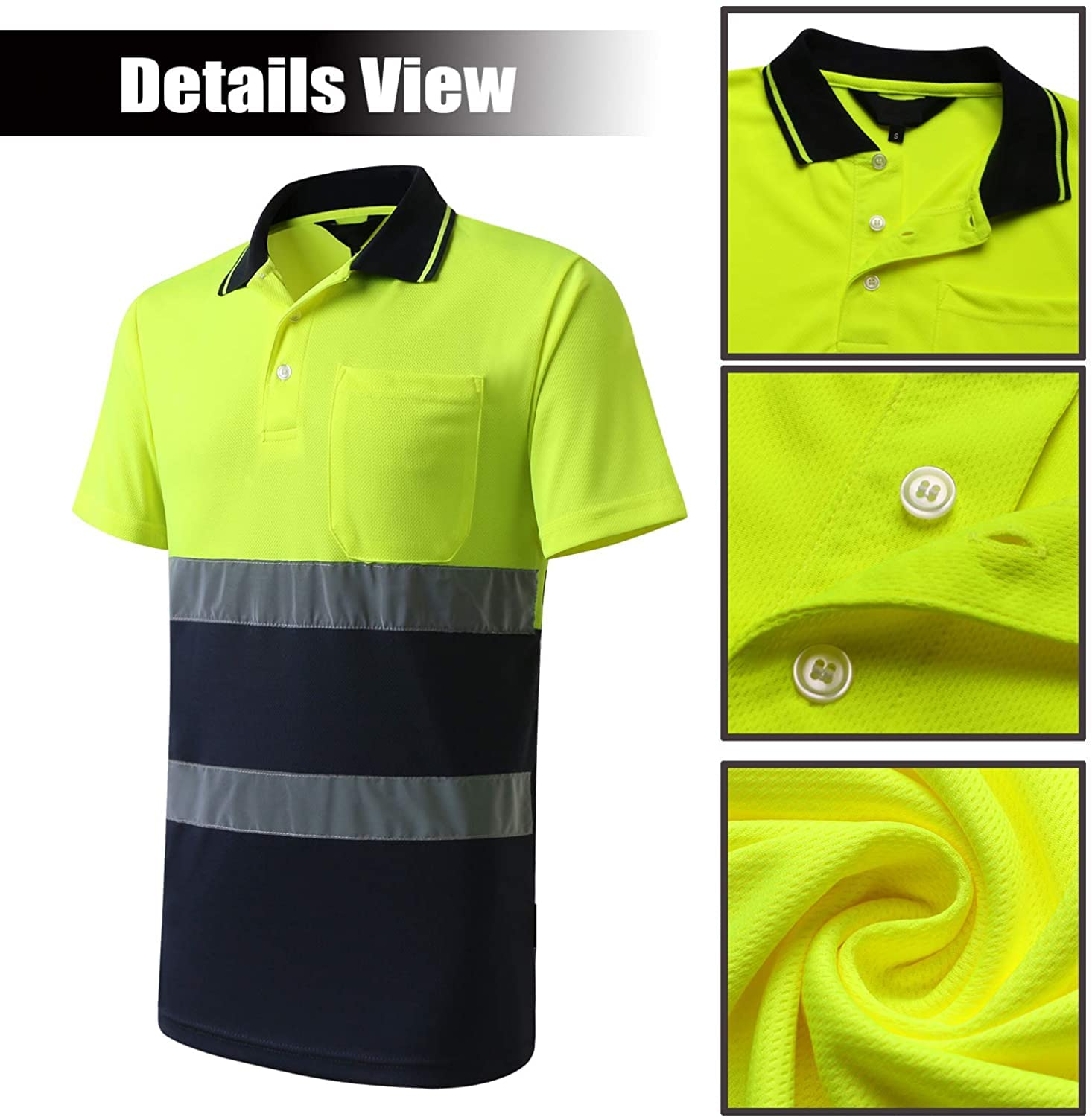 High Visibility Reflective Short Sleeve Polo Shirt with Pocket - Perfect for Cycling, Running & Night Safety Workwear