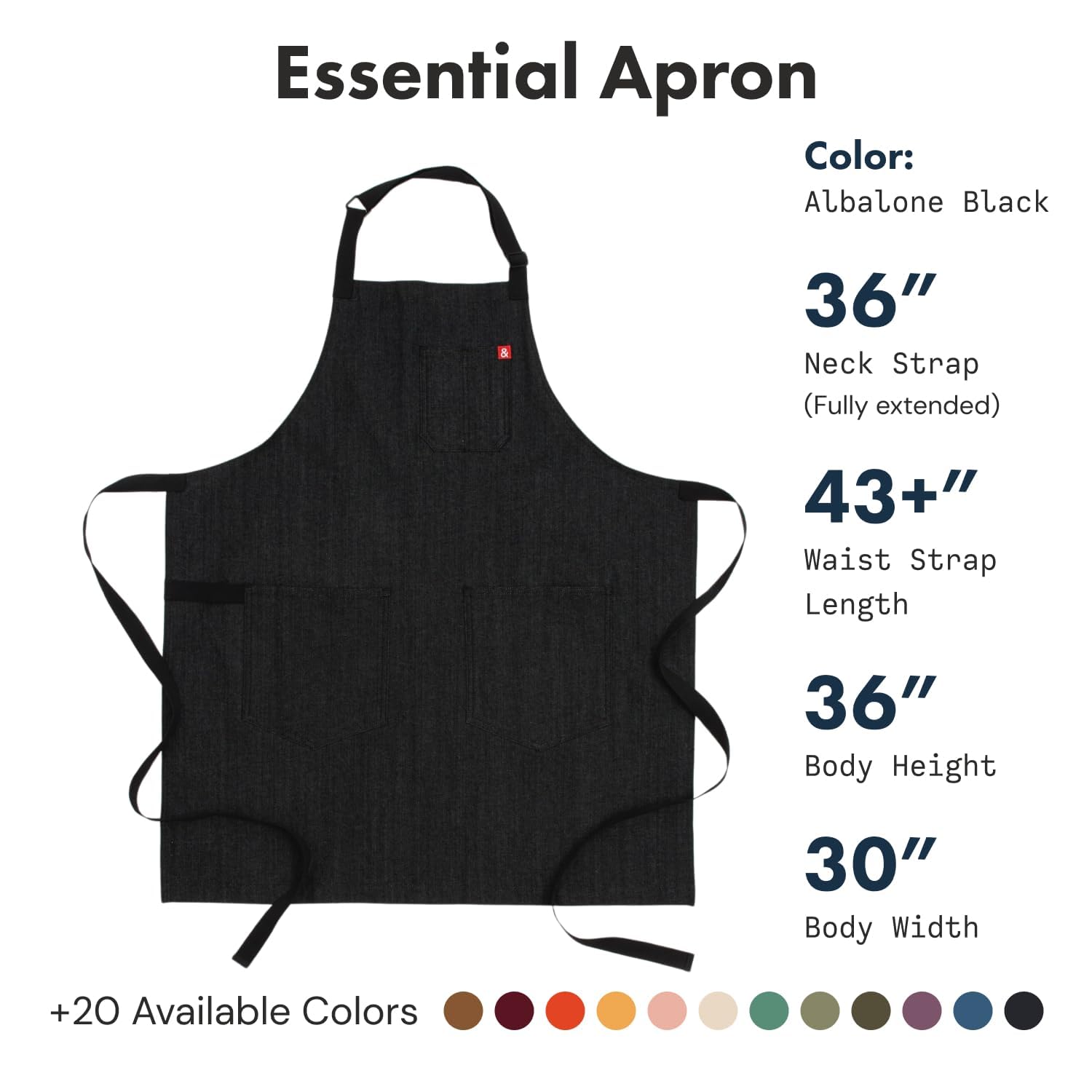 Hedley & Bennett Essential Professional Chef Apron with Pockets - 8oz Cotton Denim Kitchen & Grilling Apron for Men & Women (Abalone Black) - Perfect for Cooking, BBQ, Baking & Restaurant Use