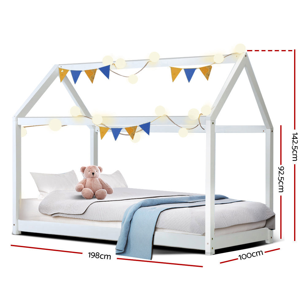 White Wooden Single Bed Frame for Kids - Perfect for Children's Bedrooms, Playrooms & Cozy Sleep Spaces