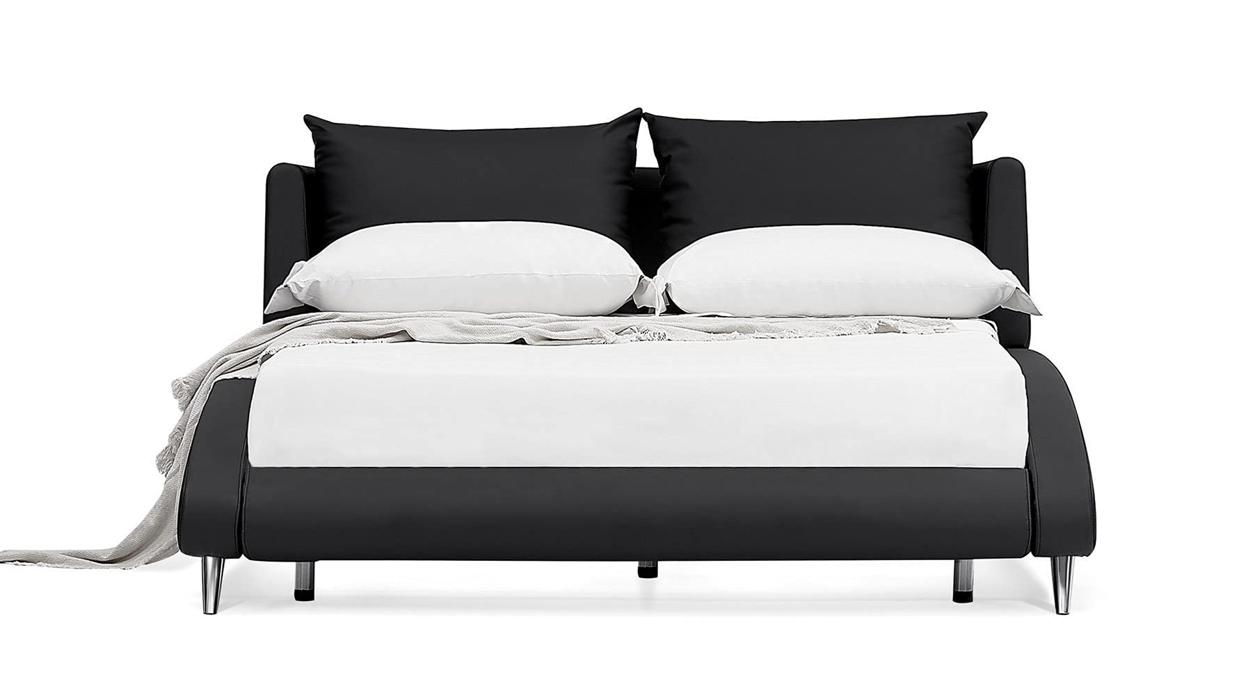 ZURI Cadillac Cal King Black Leather Platform Bed Frame - Modern Luxury Bedroom Furniture for Master Suite & Guest Room