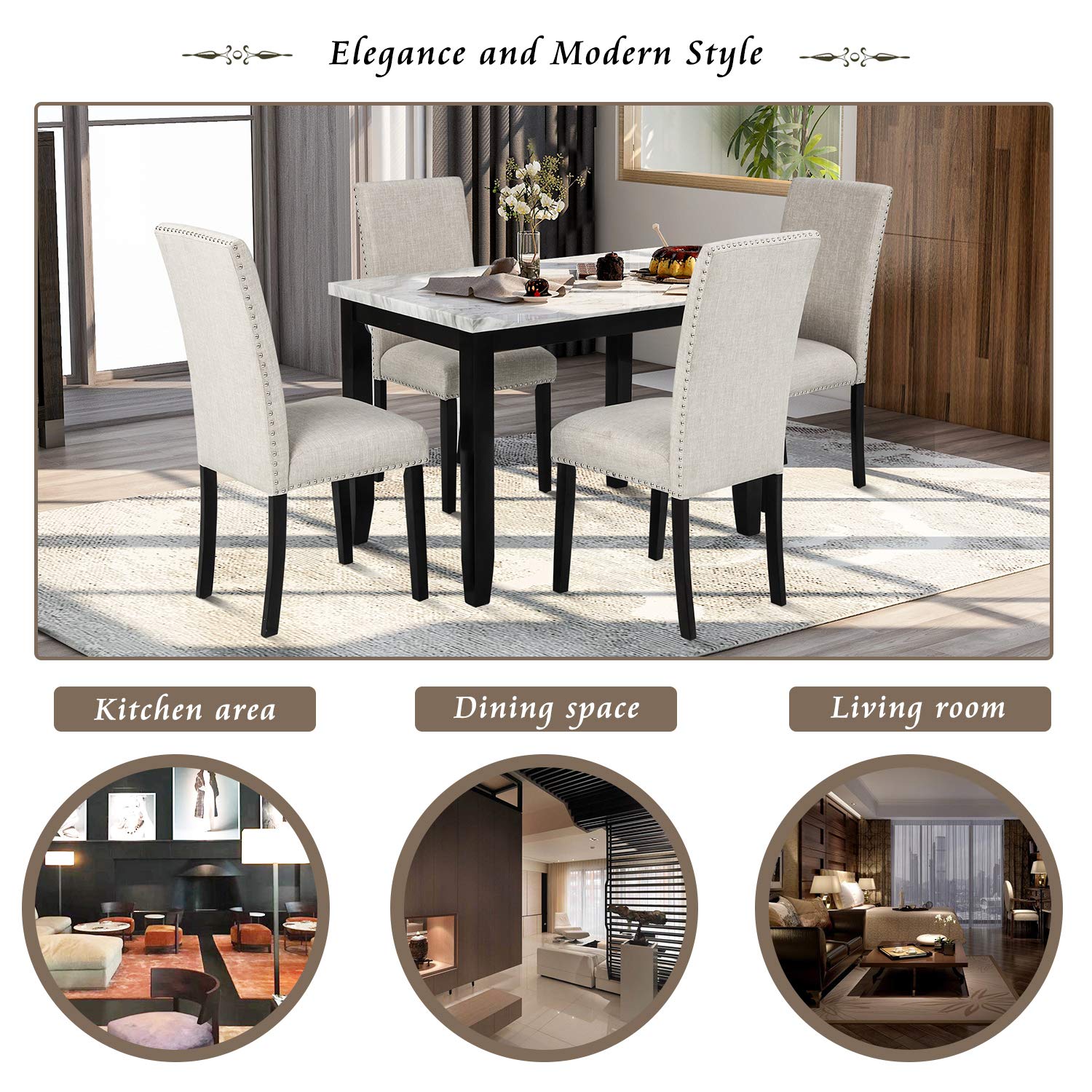 LZ LEISURE ZONE 4-Piece Wooden Dining Table Set - White/Beige Kitchen Table & Chairs for Small Spaces | Perfect for Breakfast Nook, Apartment Dining, and Cozy Family Meals