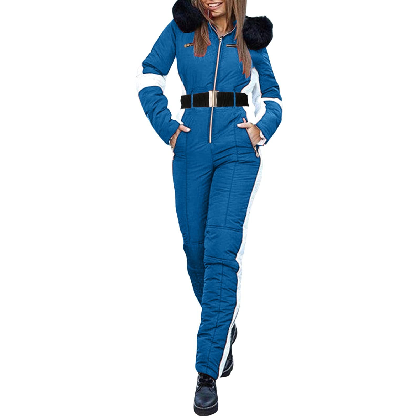 Women's One Piece Snowsuit - Winter Ski Jumpsuit with Fur Hood & Warm Insulation for Outdoor Sports | Perfect for Skiing, Snowboarding & Cold Weather Adventures