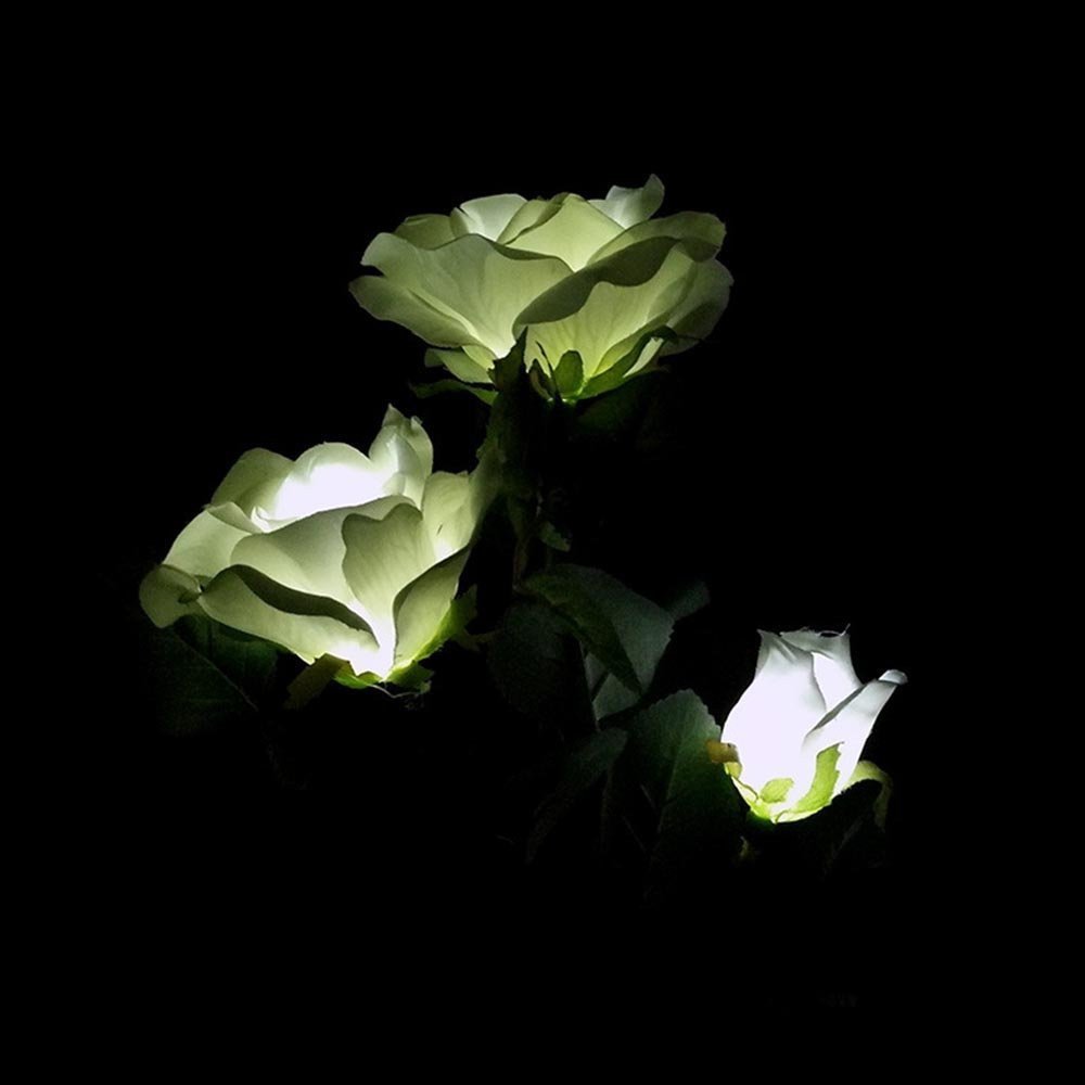Yu2d 3 Head White Rose Solar LED Light - Waterproof Outdoor Garden Decoration for Patio, Lawn, Pathway & Backyard Lighting