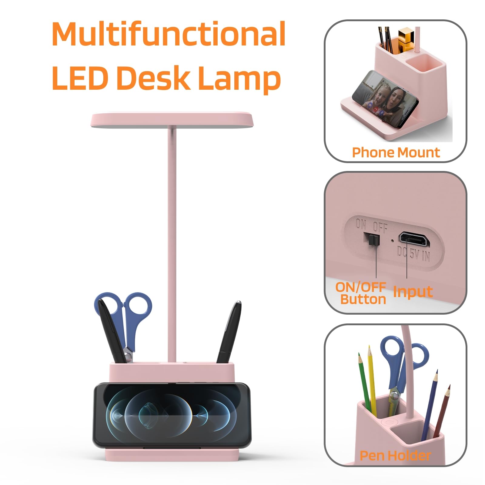 Cute Pink LED Desk Lamp for Kids & Teens - Adjustable Gooseneck, Rechargeable Battery Operated Touch Control Light - Perfect for Study, Bedroom, Dorm Room & Office Workspace