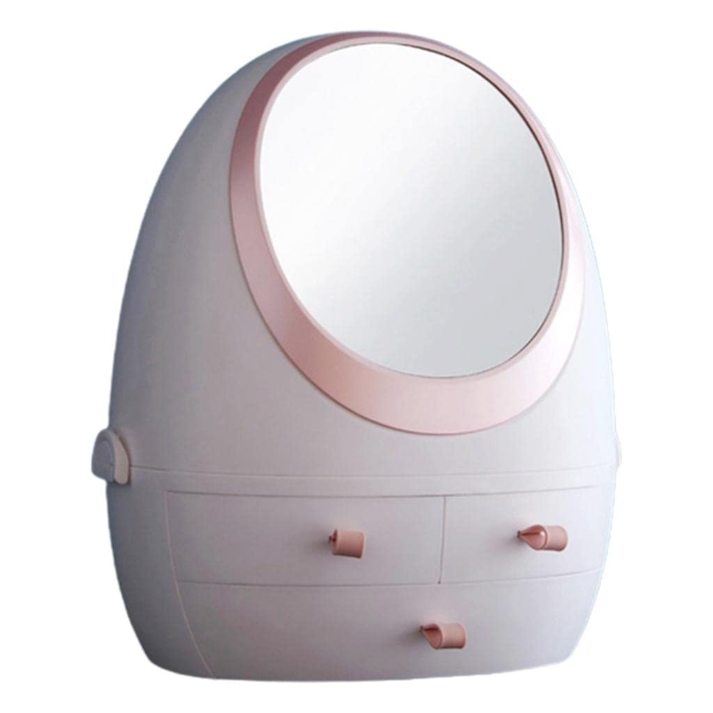 VMS INDIA Makeup Organizer with LED Mirror - Cosmetic Storage Display Case for Vanity, Bathroom & Travel - Adjustable Compartments & Bright Lighting for Easy Makeup Application