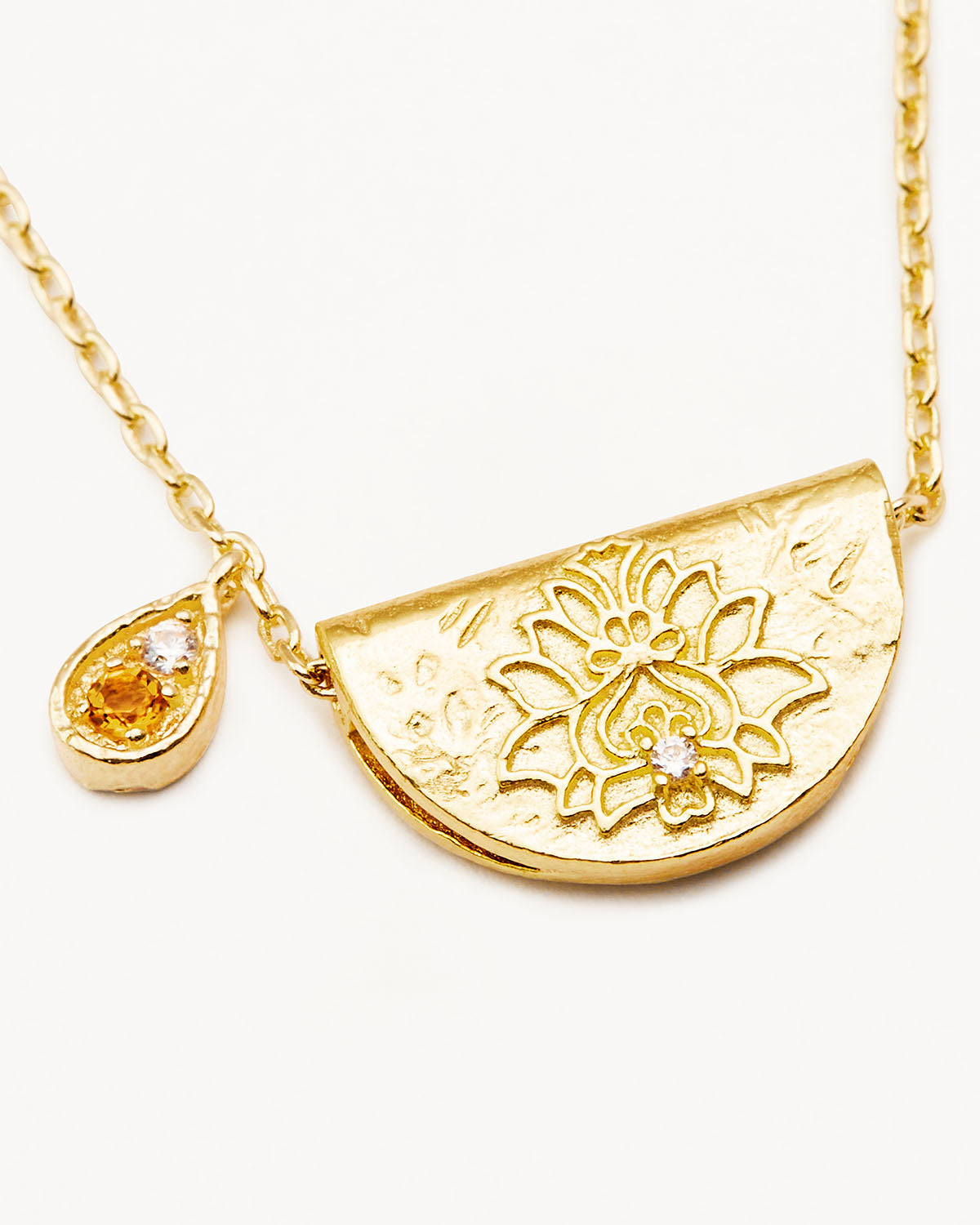 18K Gold Vermeil Lotus Birthstone Necklace - November Citrine Gemstone Jewelry for Women, Elegant Gift for Birthday, Anniversary & Special Occasions