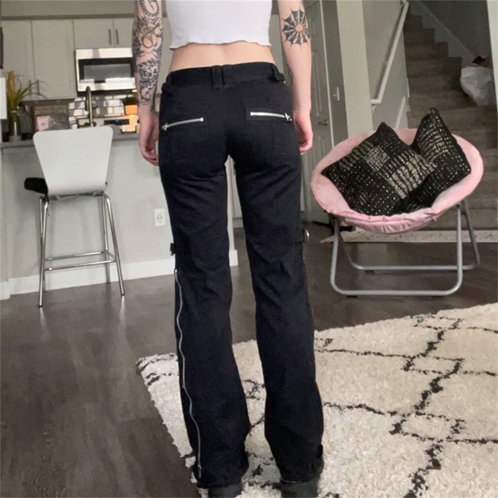 Women's High Waist Cargo Denim Pants - Goth Punk Jeans for Streetwear & Casual Wear | Wide Leg Straight Fit for Everyday Outfits & Alternative Fashion