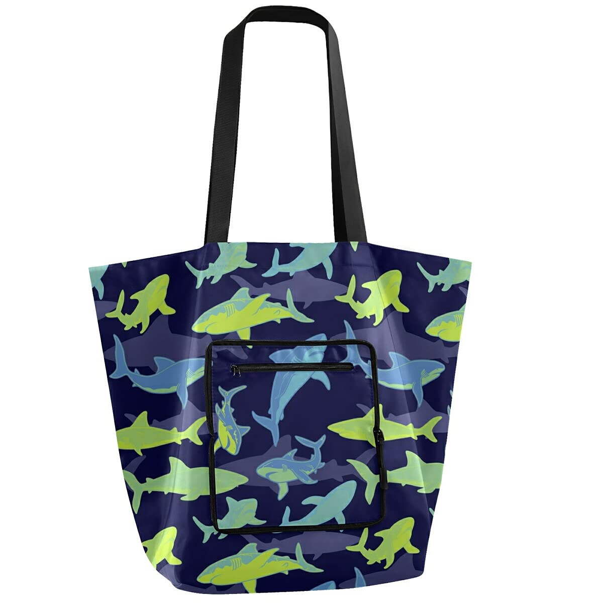 J JOYSAY Reusable Foldable Waterproof Shopping Tote Bag - Eco-Friendly Grocery Bags for Supermarket, Beach & Travel | Washable Shark Design Women's Tote with Handles