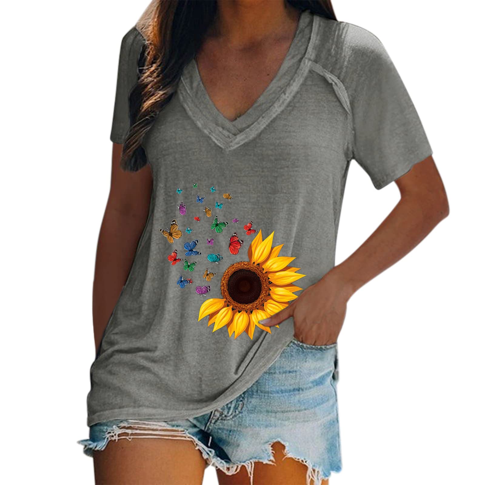 Smooto Women's Snap Front Blouse - Faded Gray XL Boyfriend T-Shirt & Petty Tank Top for Spring | Casual Tunics to Wear with Leggings | Perfect for Work, Weekend Outings & Layering