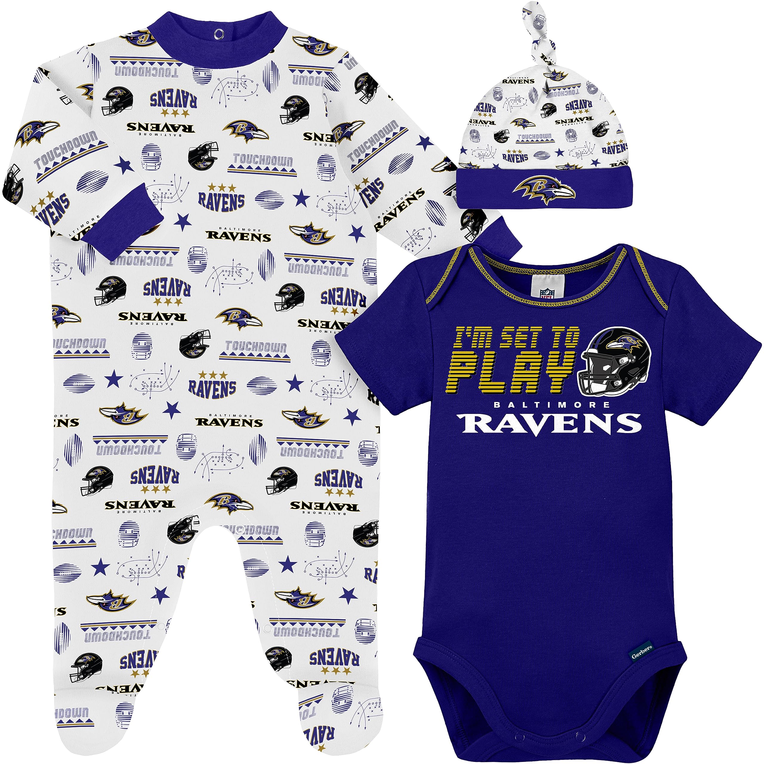 Gerber Unisex Baby NFL Team Footed Sleep & Play Bodysuit Gift Set - Soft Cotton Pajamas for Newborns & Infants - Perfect for Game Day, Nursery, and Gift Giving