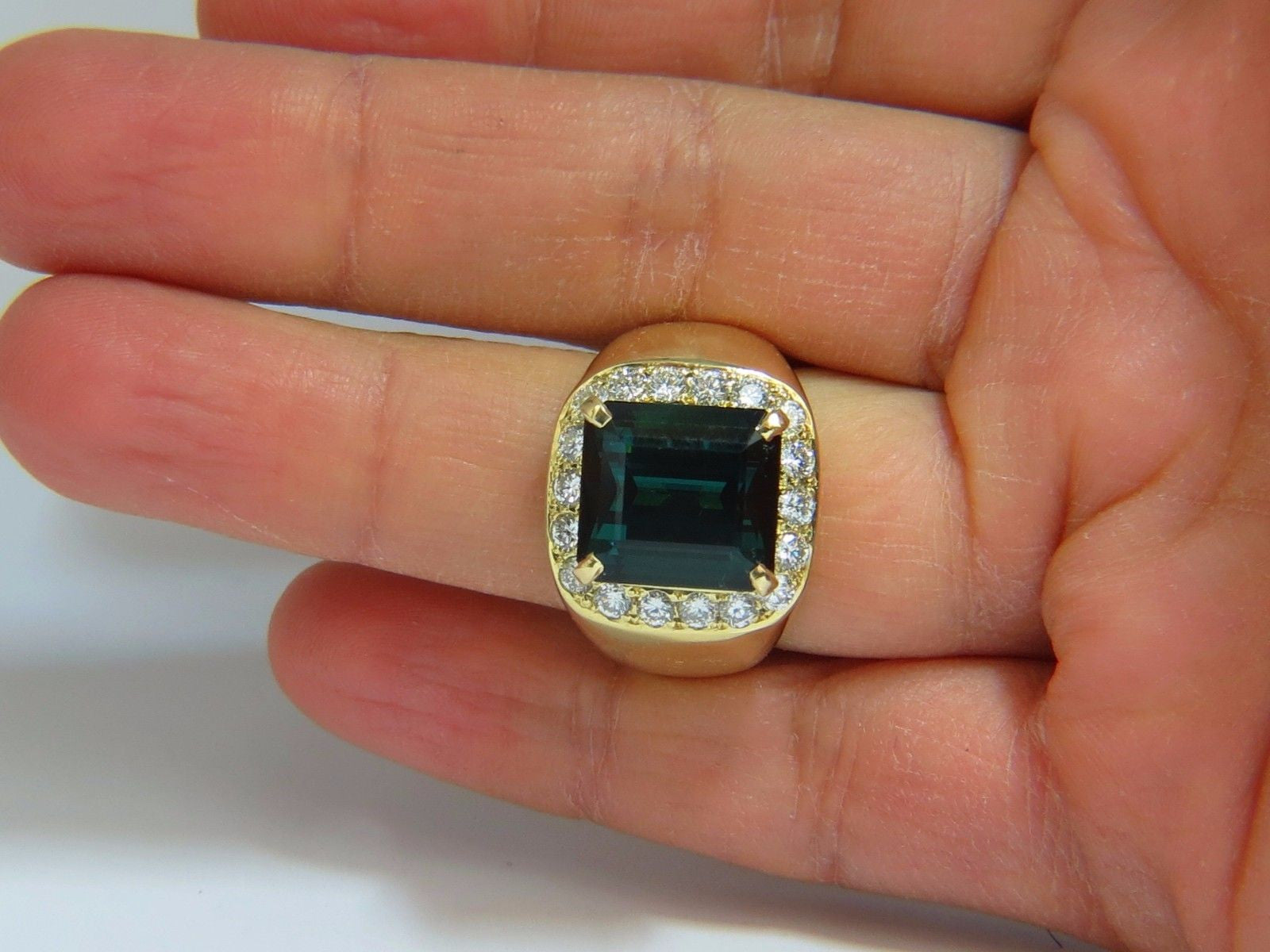 GIA Certified 13.59 Carat Natural Vivid Blue Green Tourmaline Diamond Ring in 18K Gold - Perfect for Engagement, Anniversary & Luxury Jewelry Gifts