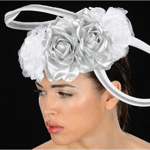 Elegant Silver & White Straw Fascinator with Bow & Silver Trims - Perfect for Weddings, Tea Parties & Special Occasions