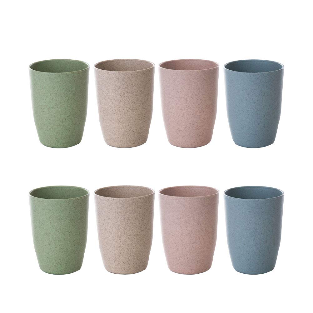 DOITOOL 8-Pack Wheat Straw Toothbrush Holder Set for Bathroom - Eco-Friendly Toothbrush Cup, Drinking Glass & Wash Cup for Adults & Students (Random Colors) | Perfect for Home, Dorm, Office & Travel Use
