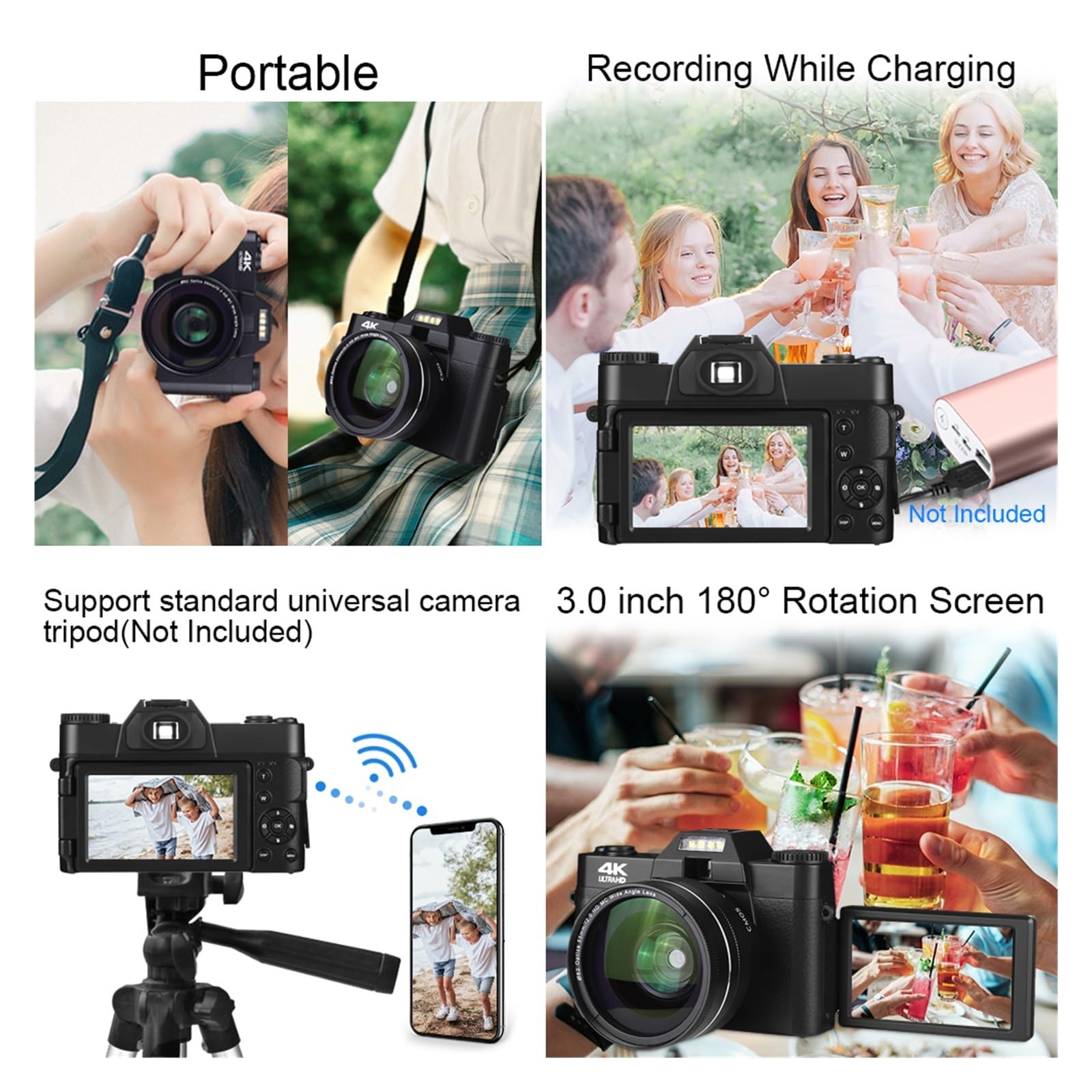 MZZYG 48MP Digital Camera with WiFi, 16X Zoom & Flip Screen - Vlogging Camera for YouTube, Travel & Live Streaming (64GB, Pink) - Perfect for Vloggers, Travelers & Content Creators