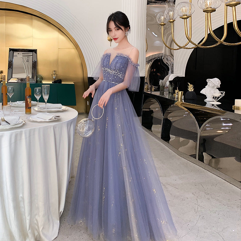 Off Shoulder A-Line Tulle Prom Dress - Shiny Formal Evening Gown for Homecoming, Wedding & Special Occasions | Style 639