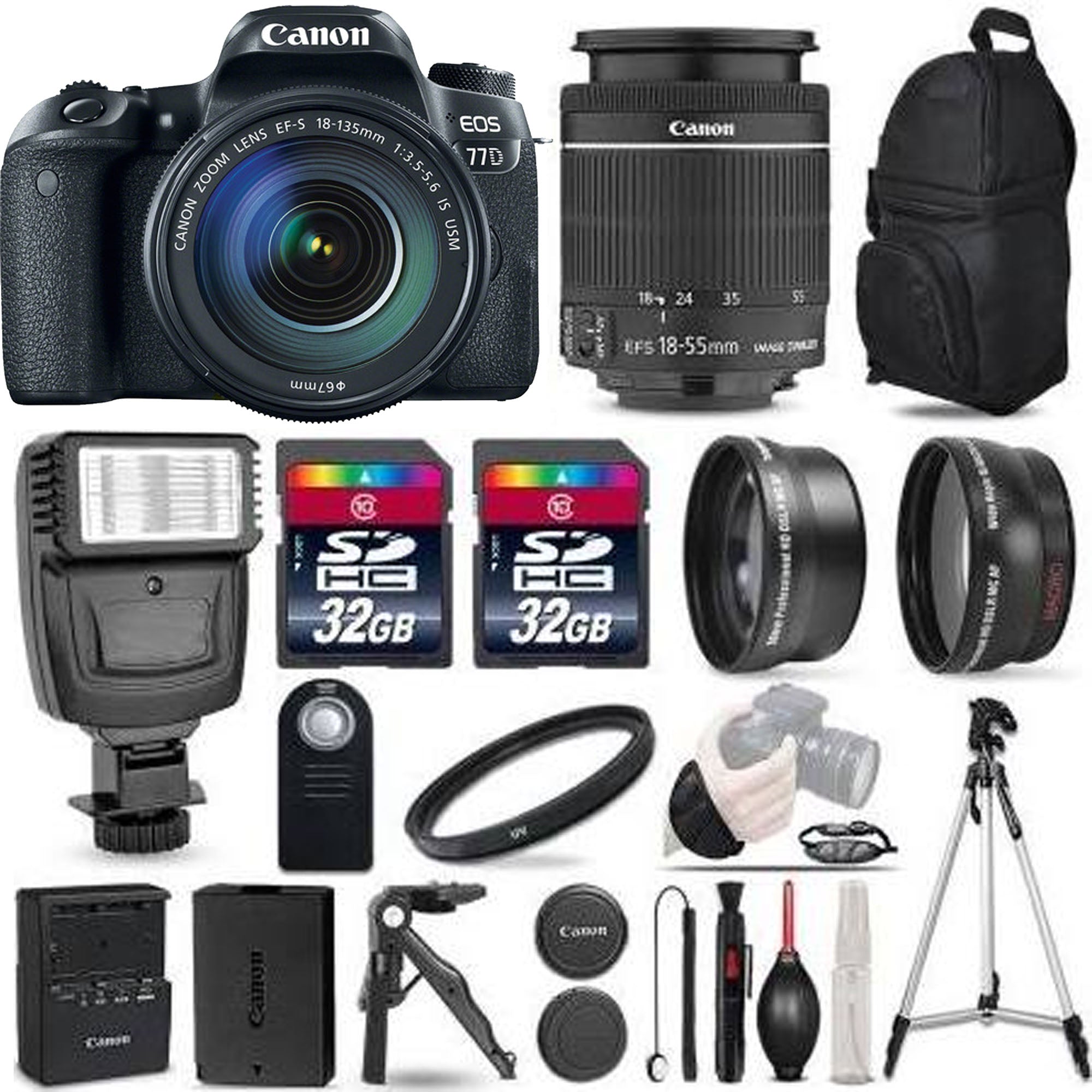 Canon EOS 77D DSLR Camera with 18-55mm IS Lens Kit, Flash, 64GB Memory Card & Accessories - Perfect for Photography Enthusiasts, Travel & Portrait Shooting (Black)