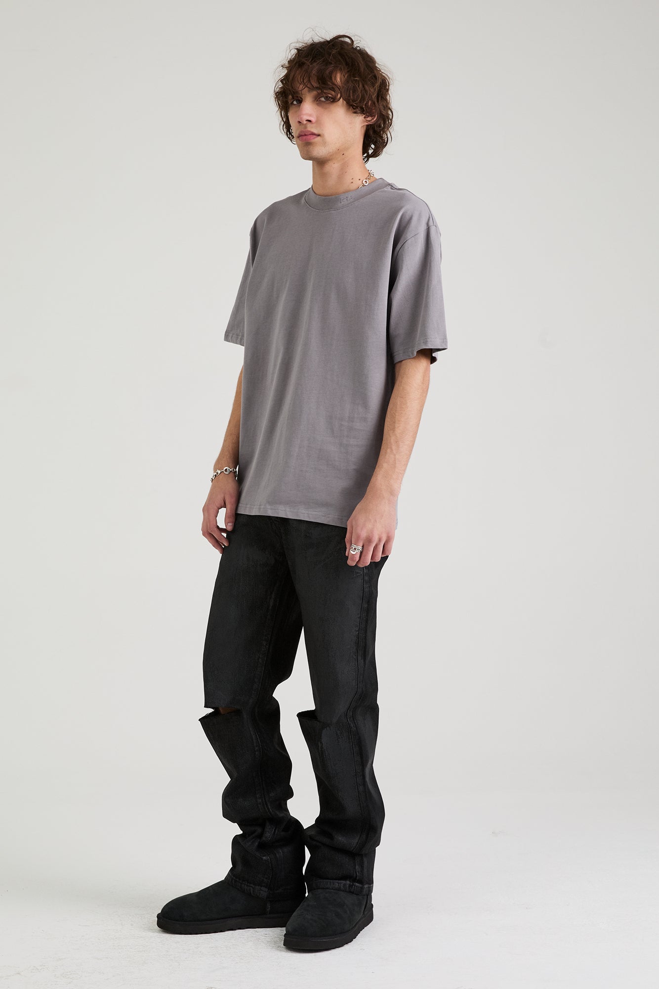 RICO Mock Neck Short Sleeve T-Shirt for Men | Stone Collar Logo Design | Casual Wear & Street Style Outfits