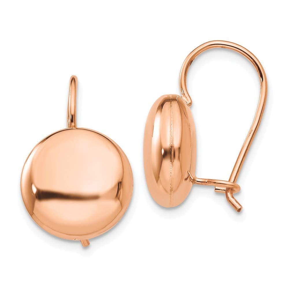 14K Rose Gold Polished 12mm Button Kidney Wire Earrings for Women - Elegant Dainty Hoop Earrings for Everyday Wear, Date Night & Gift Giving