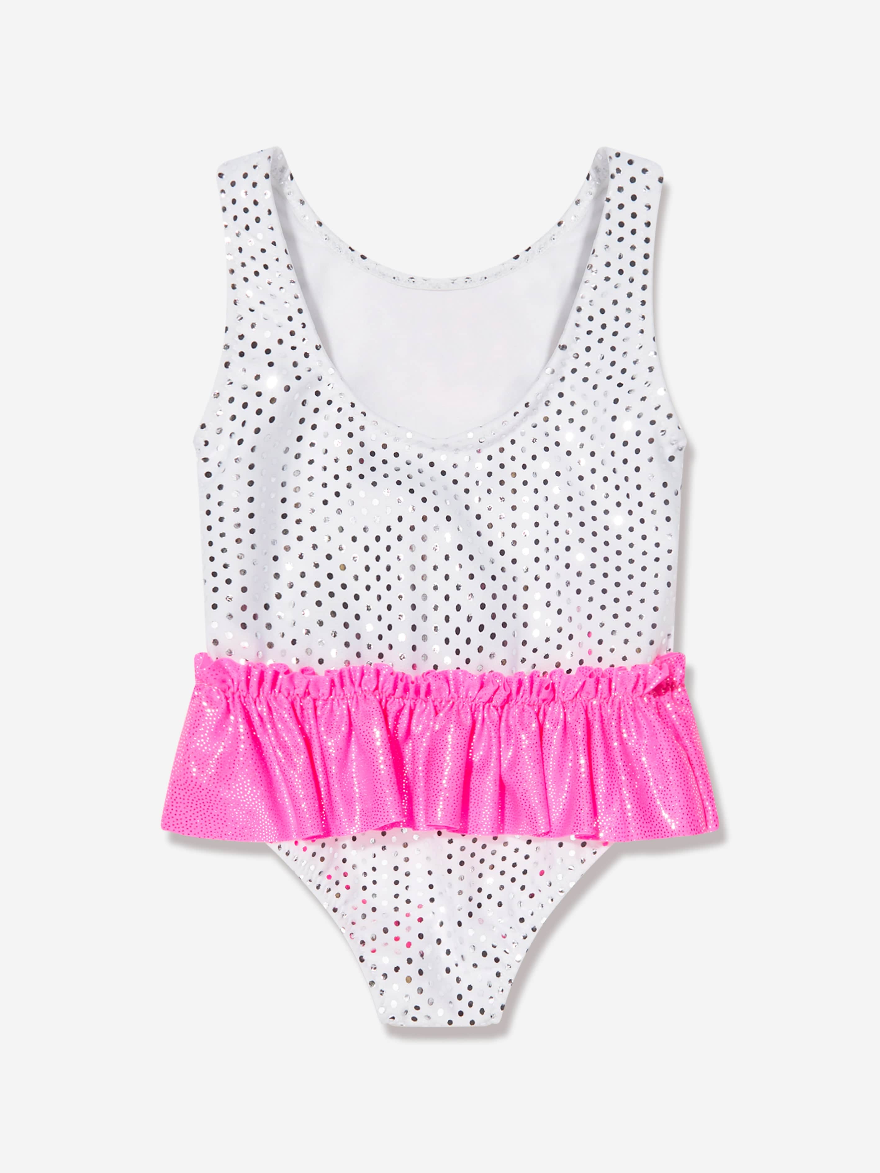 Balmain Baby Girls Logo Frill Swimsuit in White - Stylish Swimwear for Toddlers, Beach & Pool Party Outfit