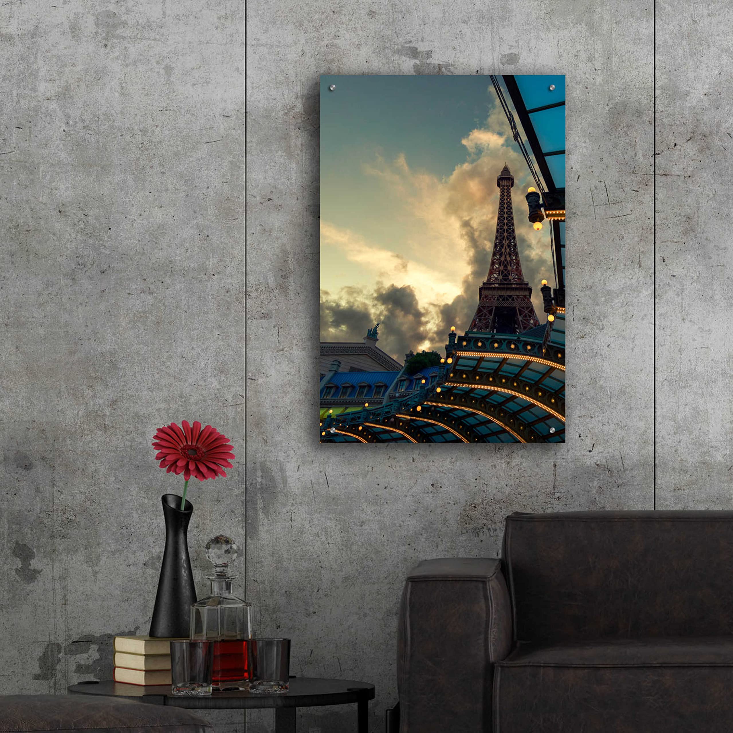 Eiffel Vegas Acrylic Glass Wall Art by Sebastien Lory - 24x36 Inch Modern Canvas Painting for Living Room, Bedroom & Office Decor