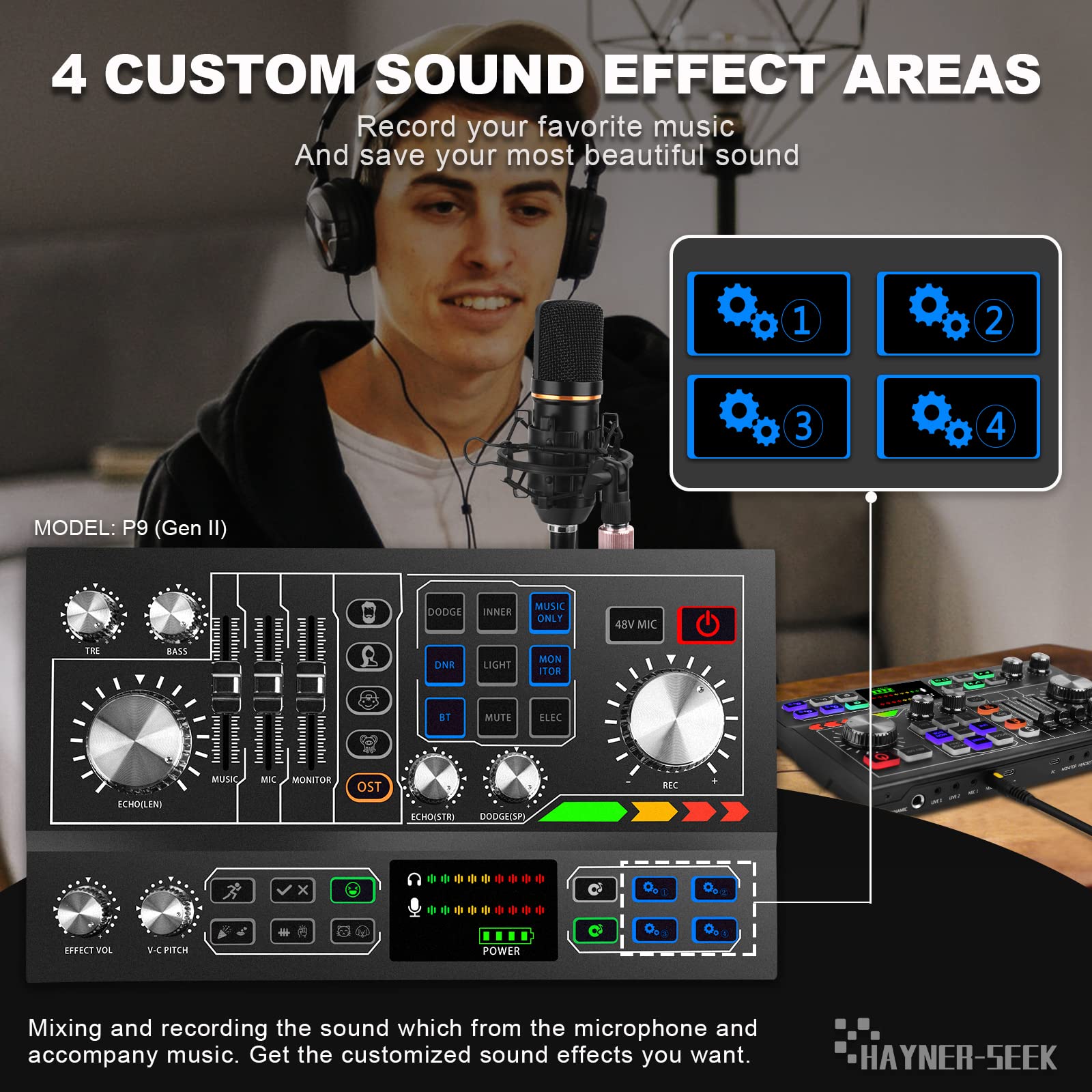 Professional Audio Mixer with Condenser Mic & 48V Phantom Power - USB/USB-C Audio Interface for Podcasting, Live Streaming & Home Studio Recording
