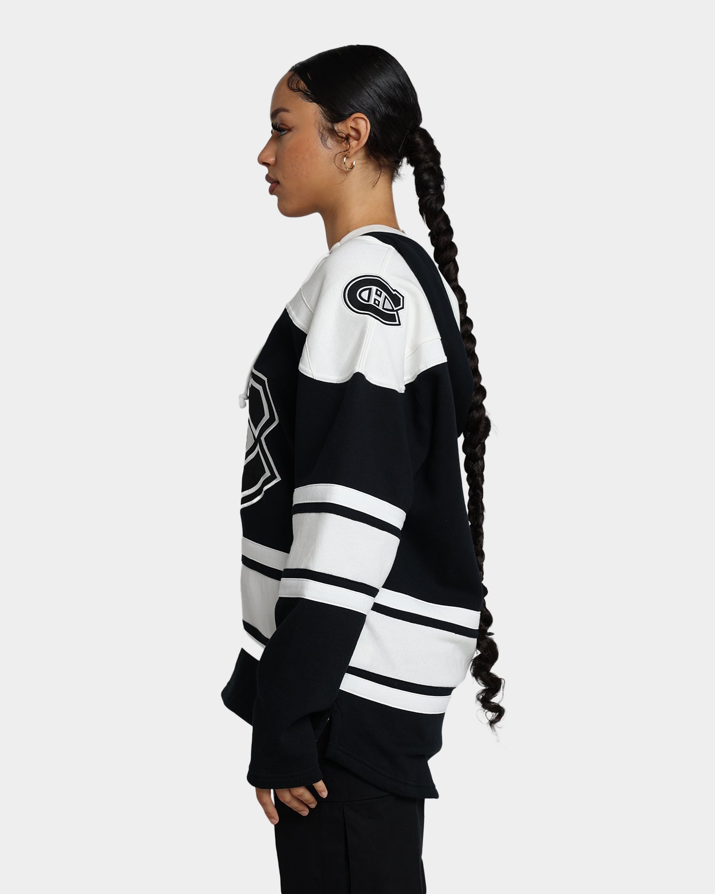 47 Brand Montreal Canadiens Superior Lacer Hoodie - Men's Premium Pullover Sweatshirt with Lace-Up Design in Jet Black - Perfect for Hockey Games, Casual Wear & Outdoor Activities
