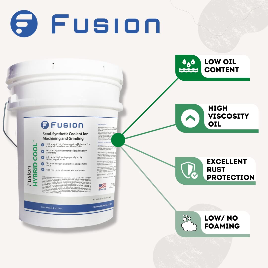 Premium General Purpose Cutting Oil - Eco-Friendly & Safe for Humans | High-Performance Metal Drilling Fluid, Bandsaw & Tapping Lubricant | Fusion Hybrid Cool Technology (5 Gallon) | Ideal for CNC Machining, Metal Fabrication & Industrial Workshops