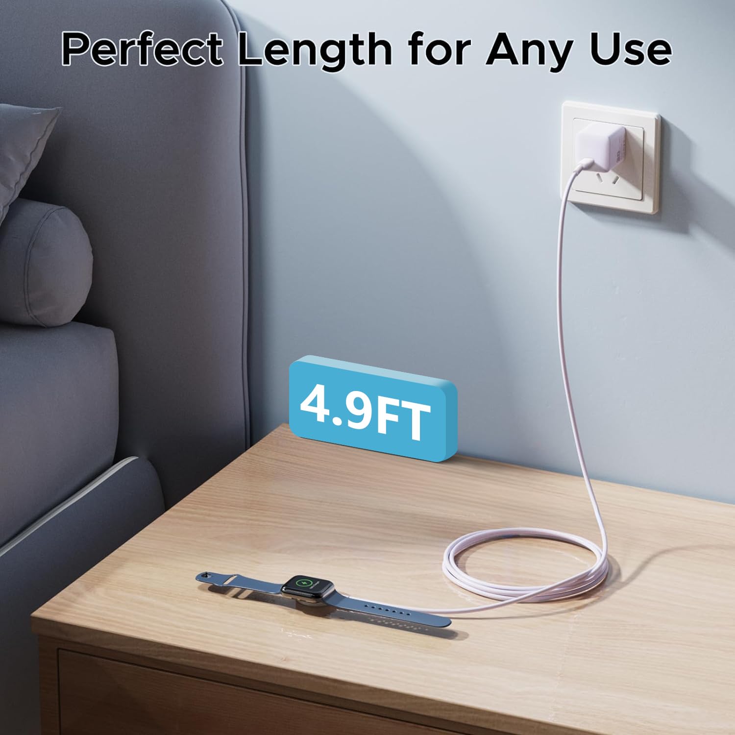 Premium Magnetic USB-C Apple Watch Charger Cable - Fast Charging for Apple Watch Series 9/8/7/Ultra/SE/6/5/4/3/2/1 - 4.9ft/1.5M Upgraded iWatch Charger - Perfect for Travel, Office & Nightstand Charging