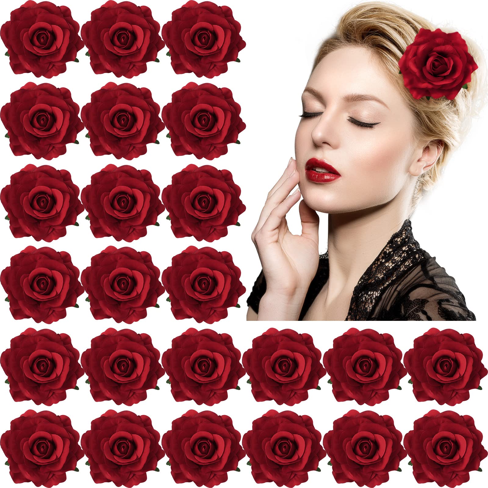 Waydress 30 Packs Red Rose Hair Clips - 4 Inch Floral Hairpins for Bridal, Wedding, Prom & Party Hair Accessories - Perfect for Bridesmaids, Flower Girls & Special Occasions