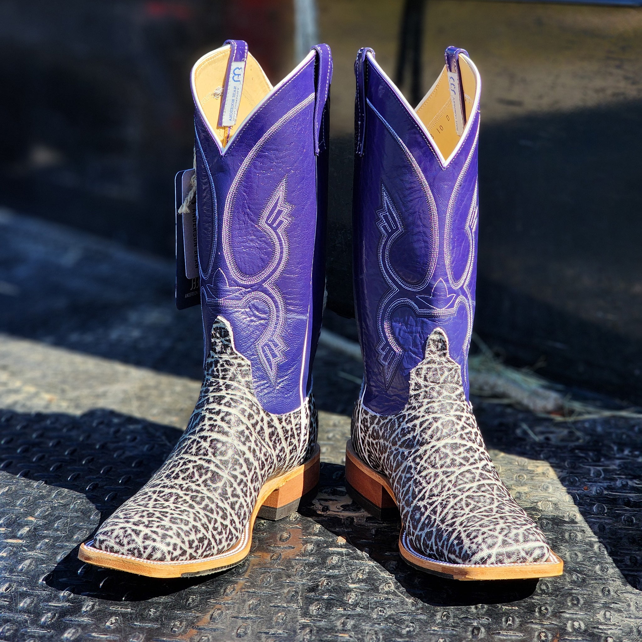 Anderson Bean Men's Black & White Vintage Elephant Cowboy Boots - Stylish Western Boots for Men, Perfect for Rodeo, Country Music Festivals & Casual Wear