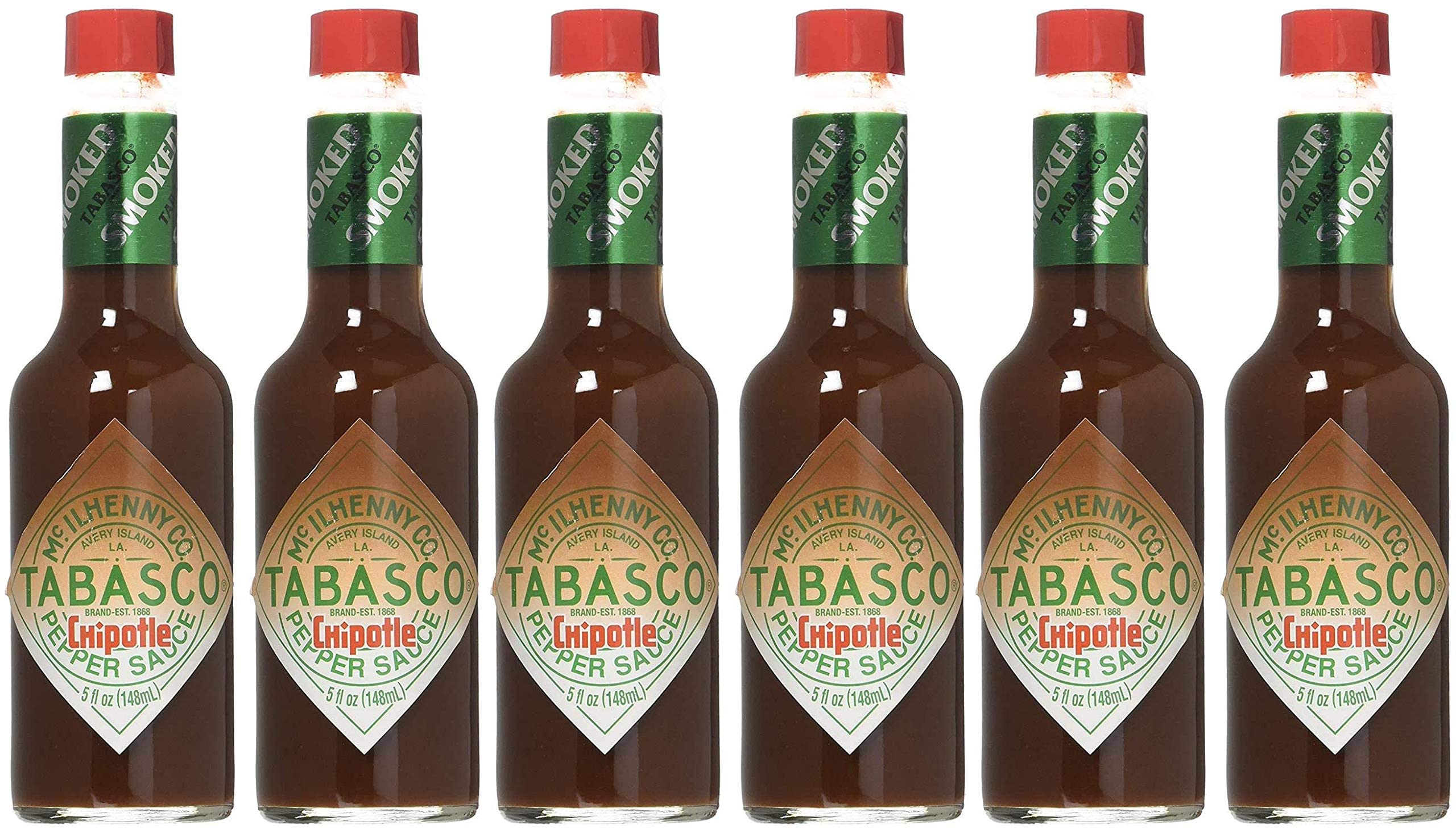 Tabasco Chipotle Hot Sauce 5 oz (6-Pack) – Smoky & Spicy Flavor for Tacos, BBQ, Wings & Cooking – Premium Mexican Style Pepper Sauce