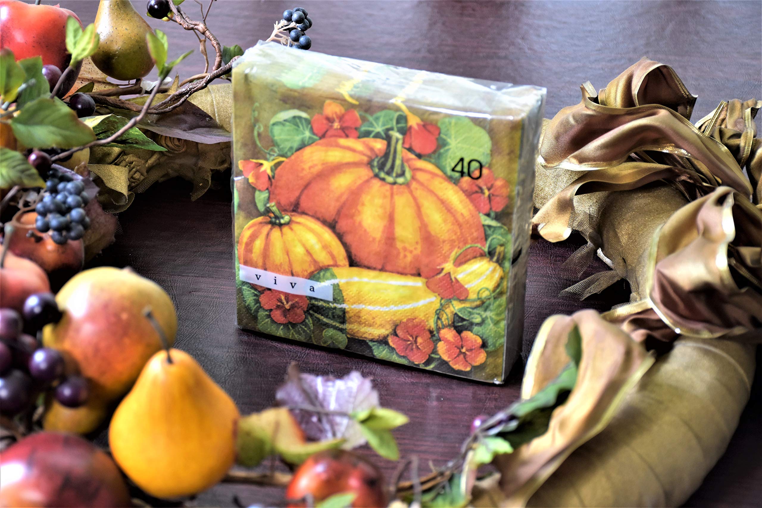40-Count 13x13 Inch Thanksgiving Paper Napkins - Pumpkin & Fall Themed Decorative Dinner Napkins for Holiday Table Setting, Autumn Parties, and Home Decor