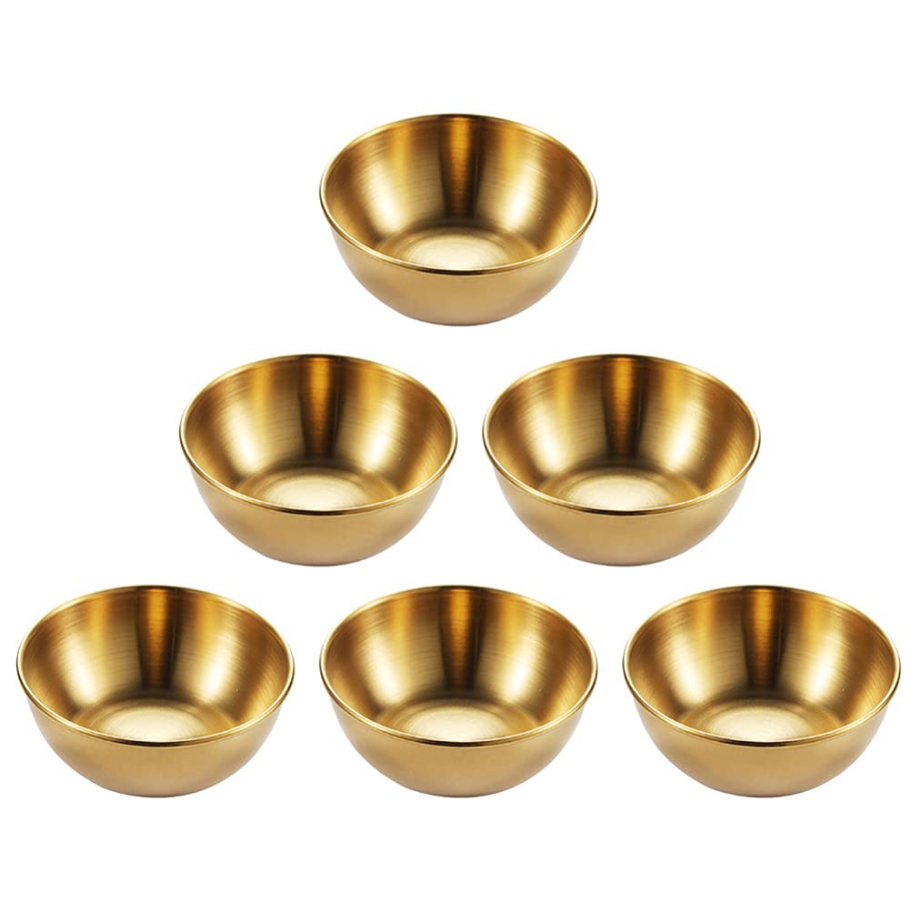 6-Piece Stainless Steel Seasoning Dishes Set - Round Sushi Dipping Bowls, Mini Appetizer Plates for Restaurant & Home Kitchen (Gold) - Perfect for Sushi, Soy Sauce, Condiments & Small Snacks Serving