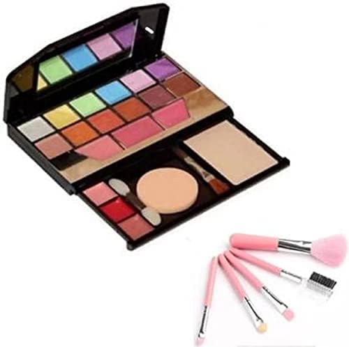 MASTADI TYA 5024 Women's & Girls' Multicolor Makeup Kit with 5 Pink Lightweight Brushes - 6-Piece Set for Everyday Makeup, Parties & Travel
