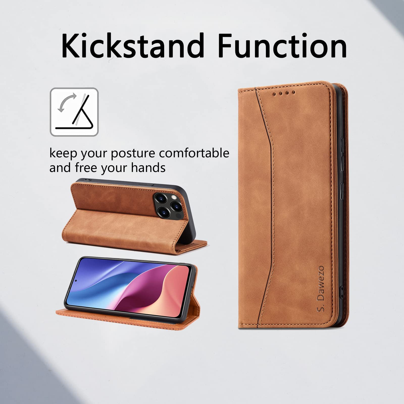 Premium Magnetic Matte Leather Flip Cover for iPhone 13 Pro - Shockproof Wallet Case with Card Slot & Stand Function | Full Protection Brown Leather Phone Case | Perfect for Work, Travel & Everyday Use